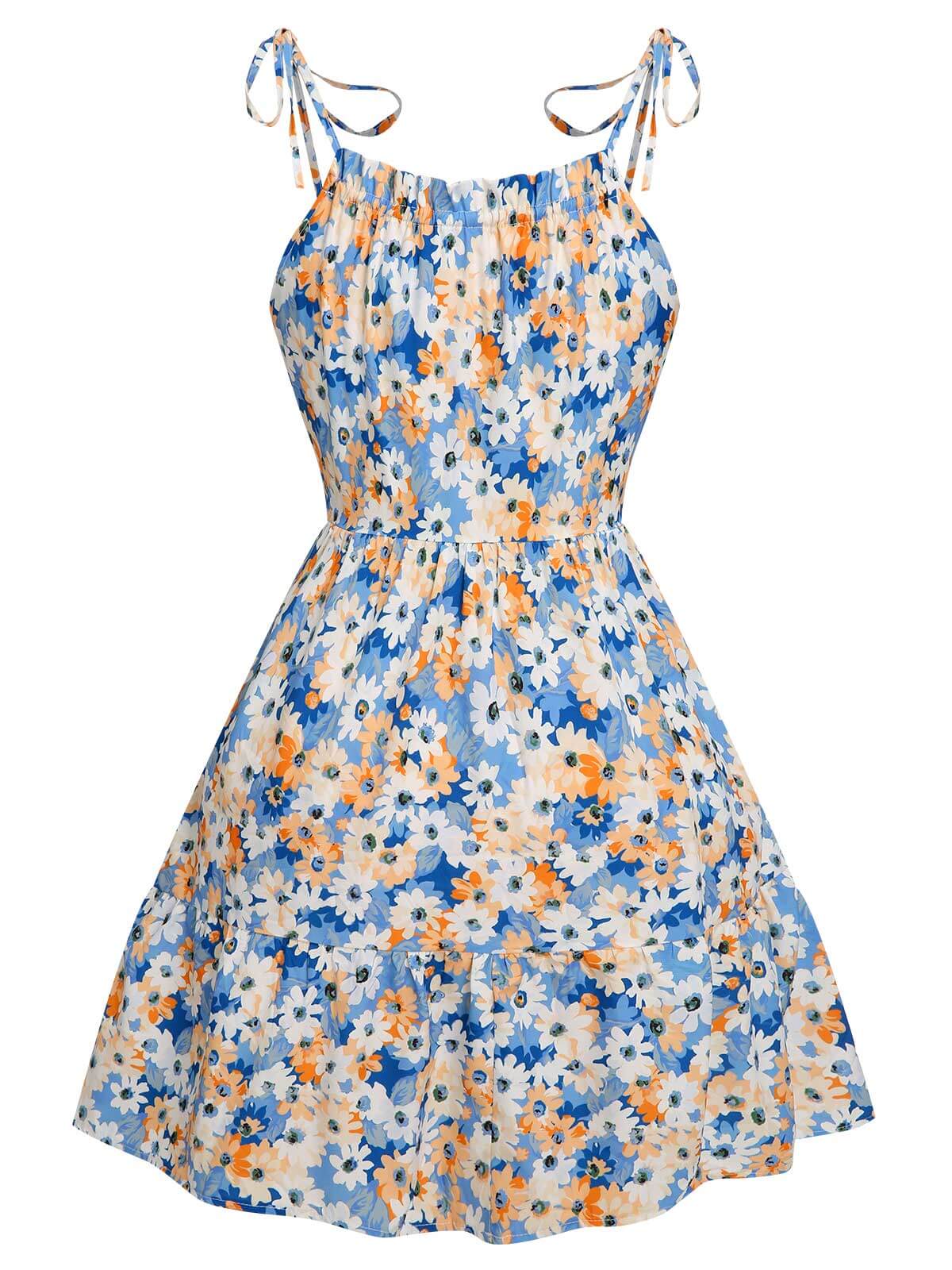 1960s Oil Painting Daisy Shoulder Tie Dress - Image 4