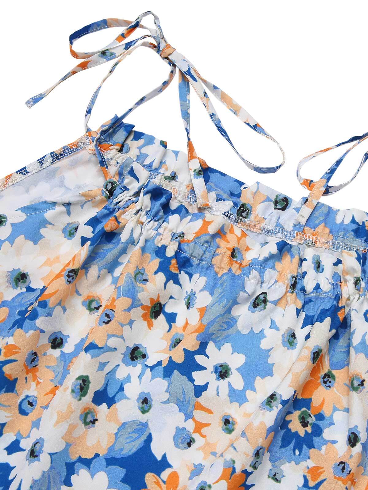 1960s Oil Painting Daisy Shoulder Tie Dress - Image 5