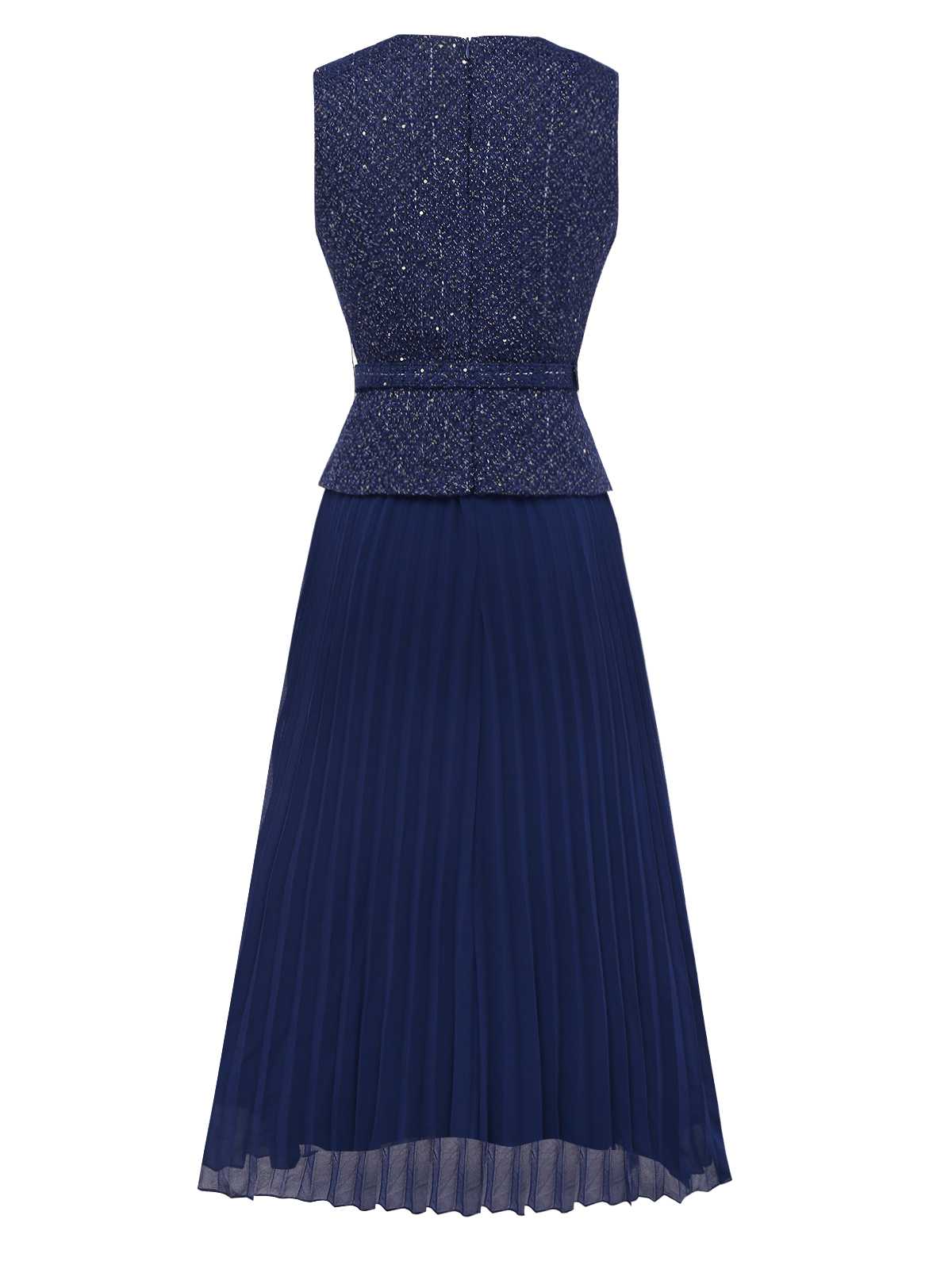 1960s Pearl Button Belted Sleeveless Pleated Dress - Image 3