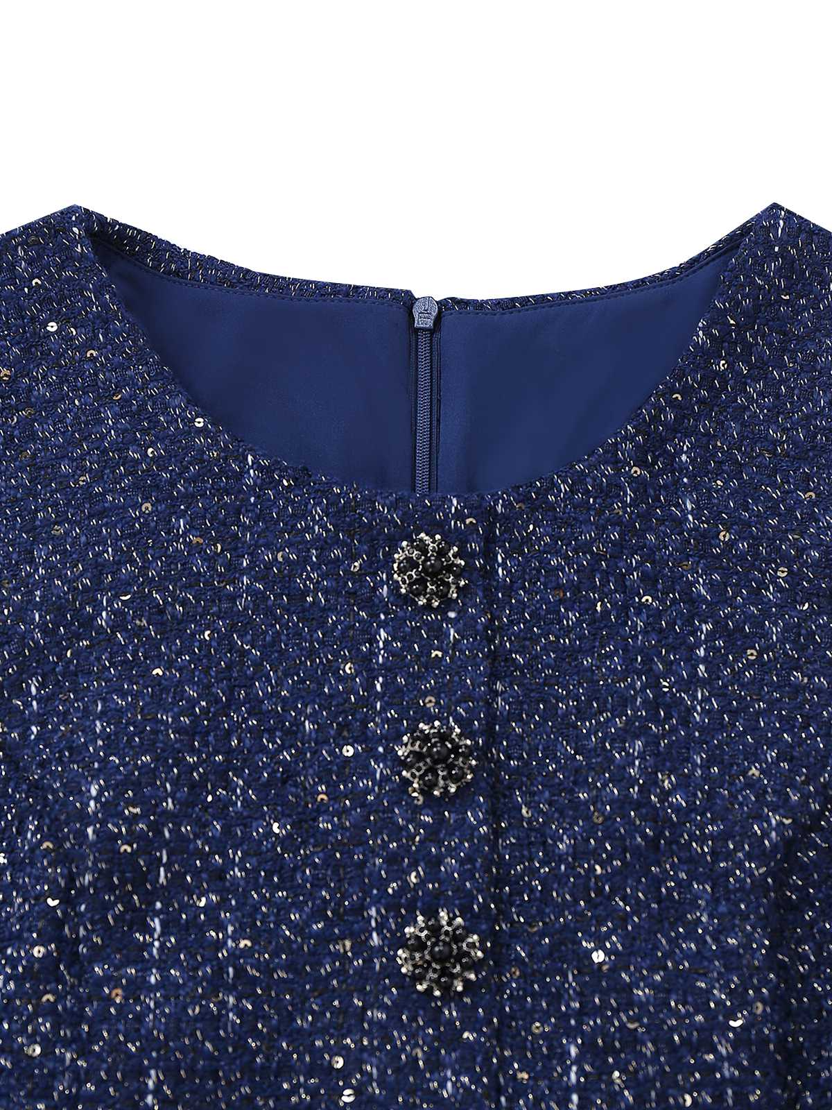 1960s Pearl Button Belted Sleeveless Pleated Dress - Image 4