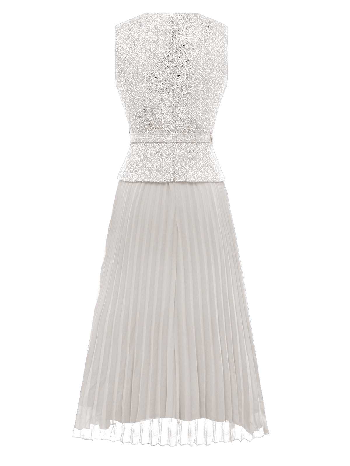 1960s Pearl Button Belted Sleeveless Pleated Dress - Image 8