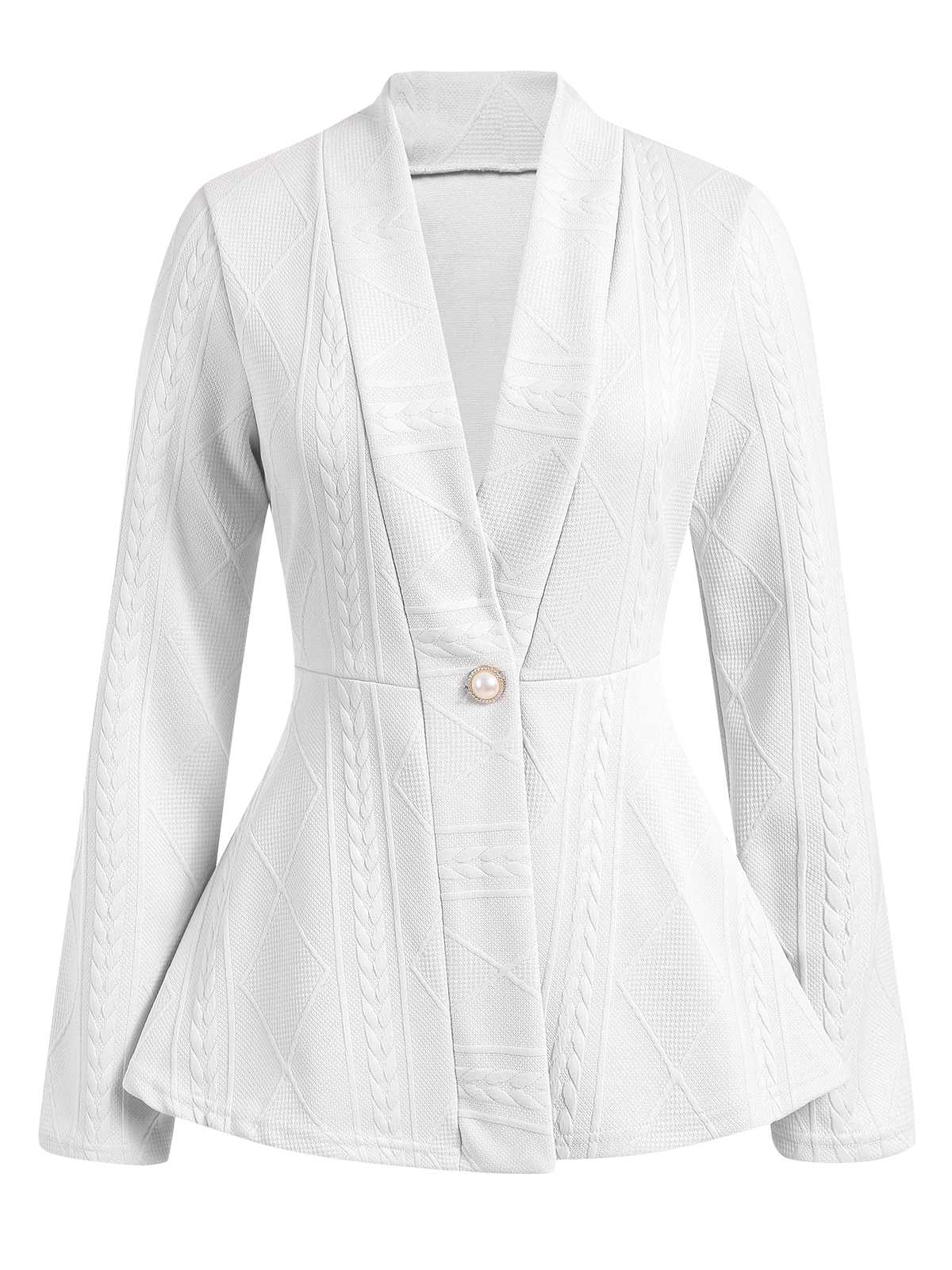 1960s Pearl Buttoned Waisted Flare Long Sleeve Coat - Image 9