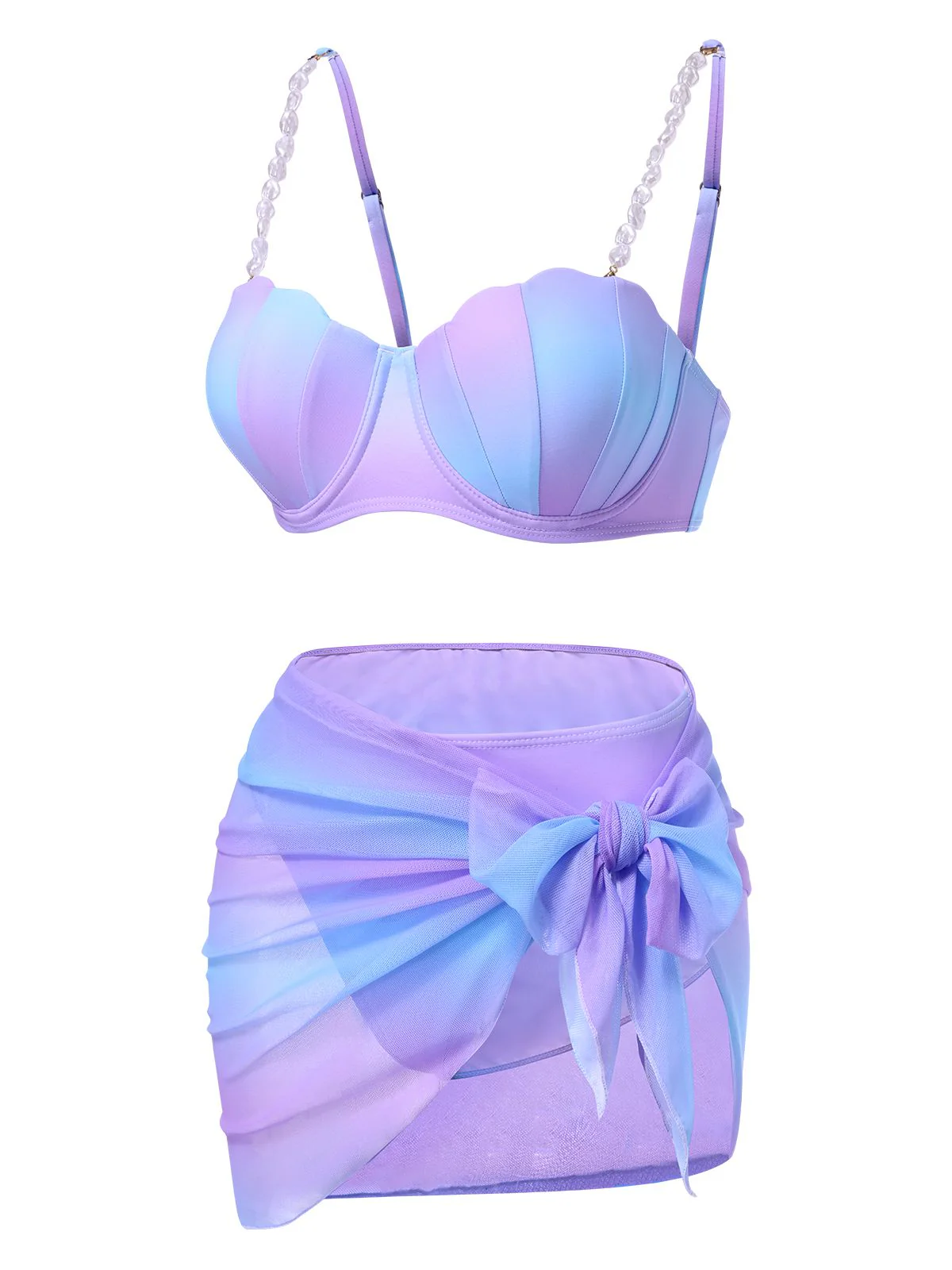 1960s Pearl-Strap Shell Ombre Bikini Set - Image 2