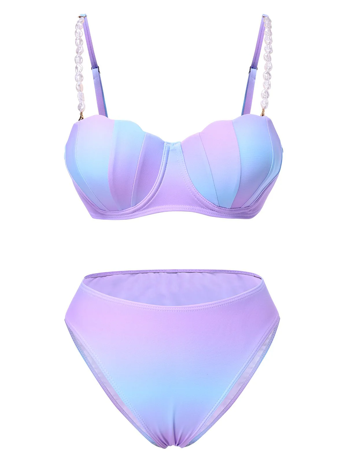 1960s Pearl-Strap Shell Ombre Bikini Set - Image 4