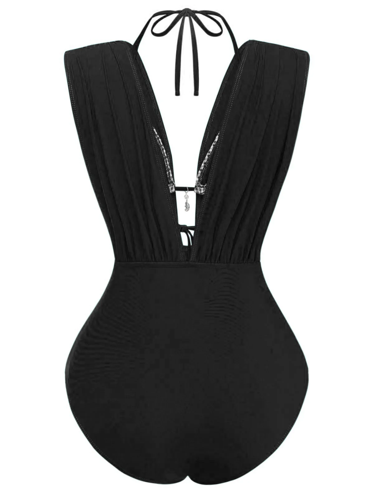 1960s Plaid Halter Bikini Top & Plunging Ruched Swimsuit - Image 11