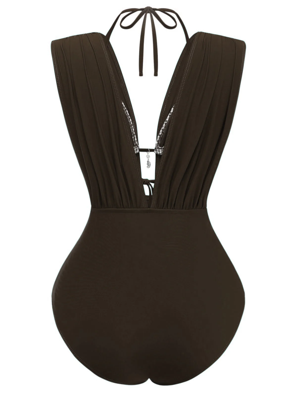 1960s Plaid Halter Bikini Top & Plunging Ruched Swimsuit - Image 13