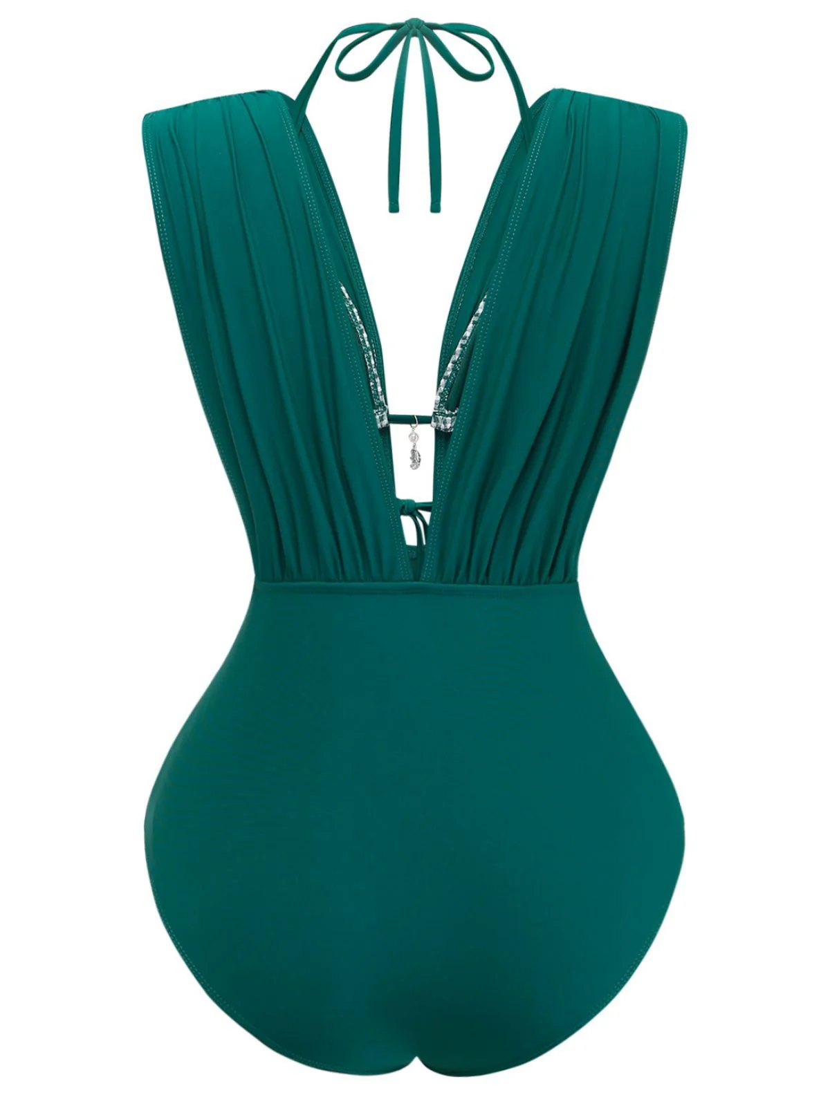1960s Plaid Halter Bikini Top & Plunging Ruched Swimsuit - Image 3
