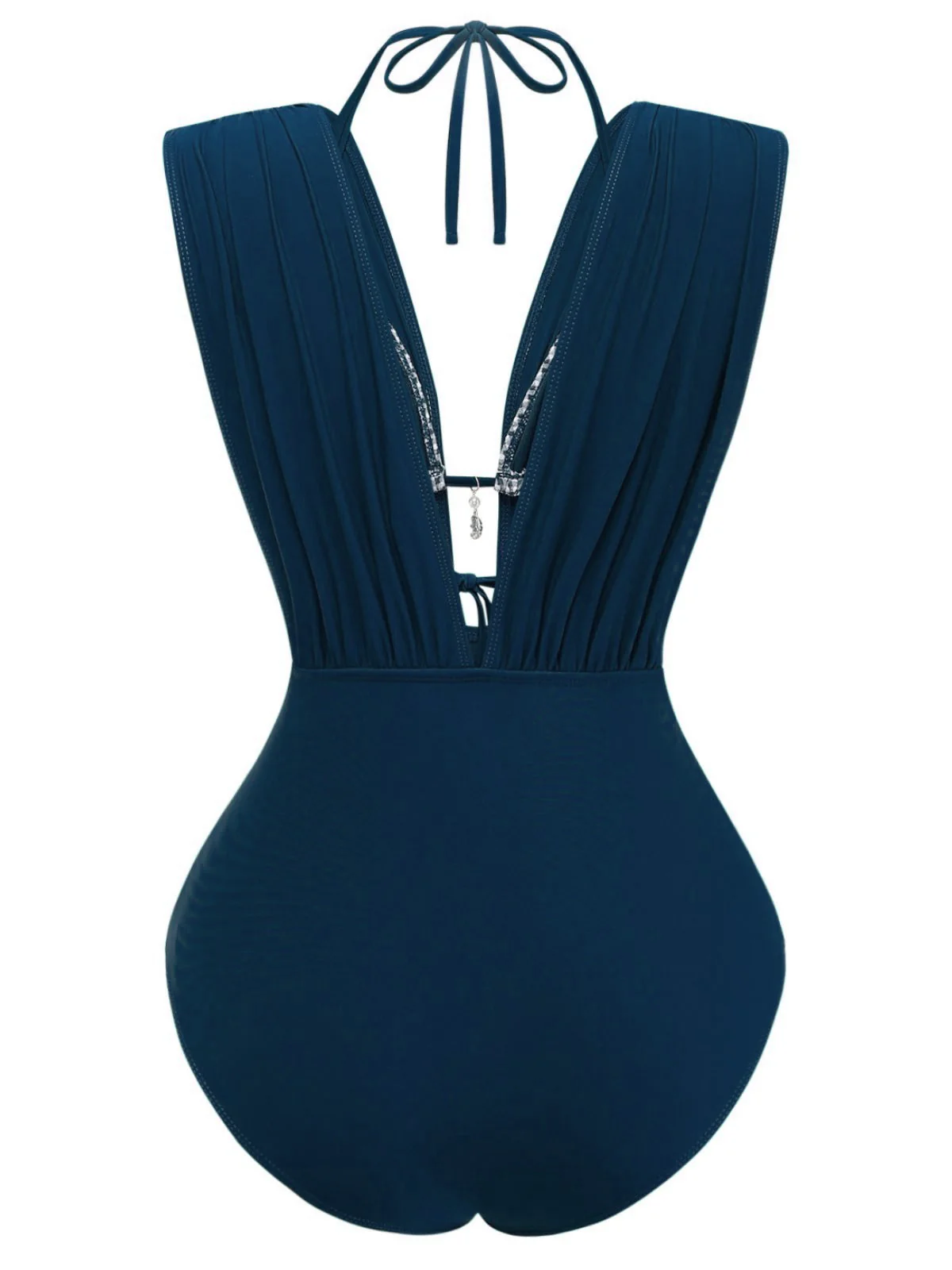 1960s Plaid Halter Bikini Top & Plunging Ruched Swimsuit - Image 9