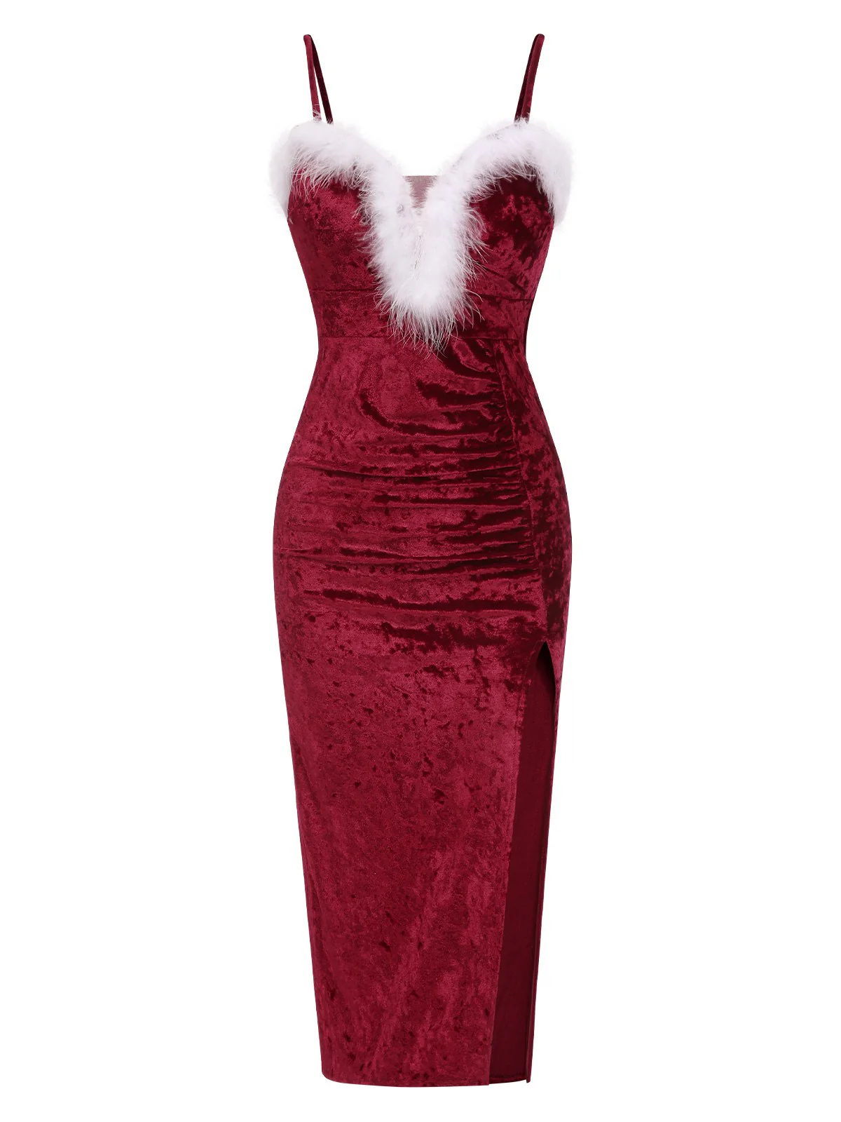 1960s Plush Patchwork Velvet Slit Straps Dress - Image 2