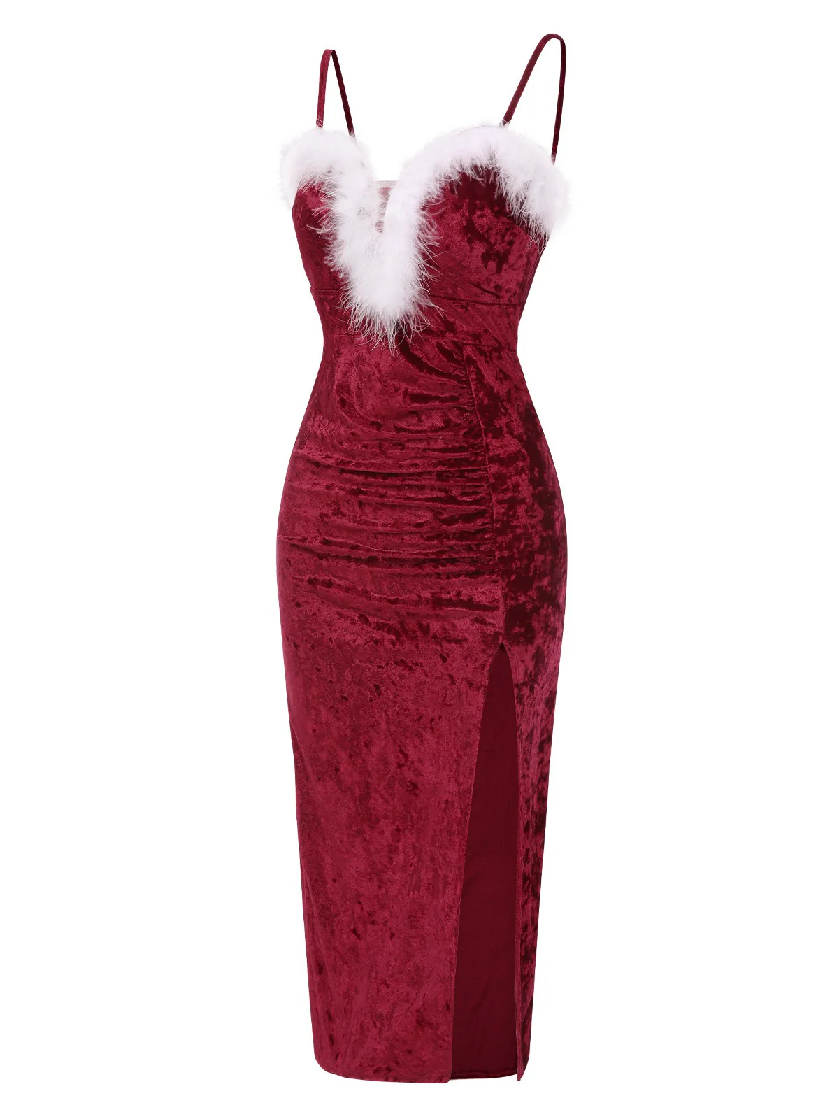 1960s Plush Patchwork Velvet Slit Straps Dress - Image 3