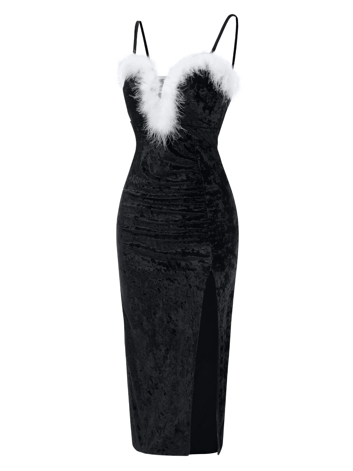 1960s Plush Patchwork Velvet Slit Straps Dress - Image 6