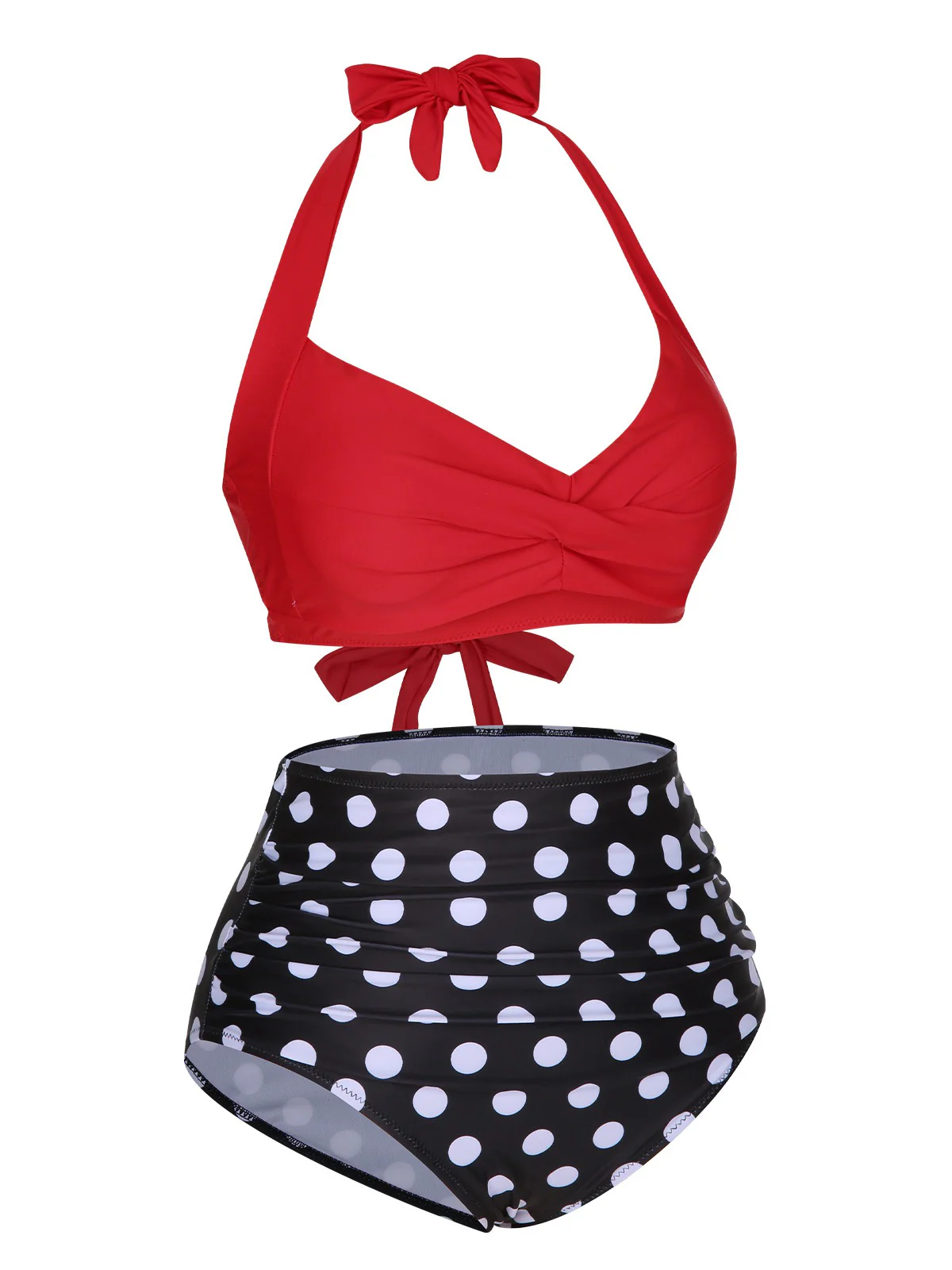 1960s Polka Dot Halter Back Strap Swimsuit - Image 2