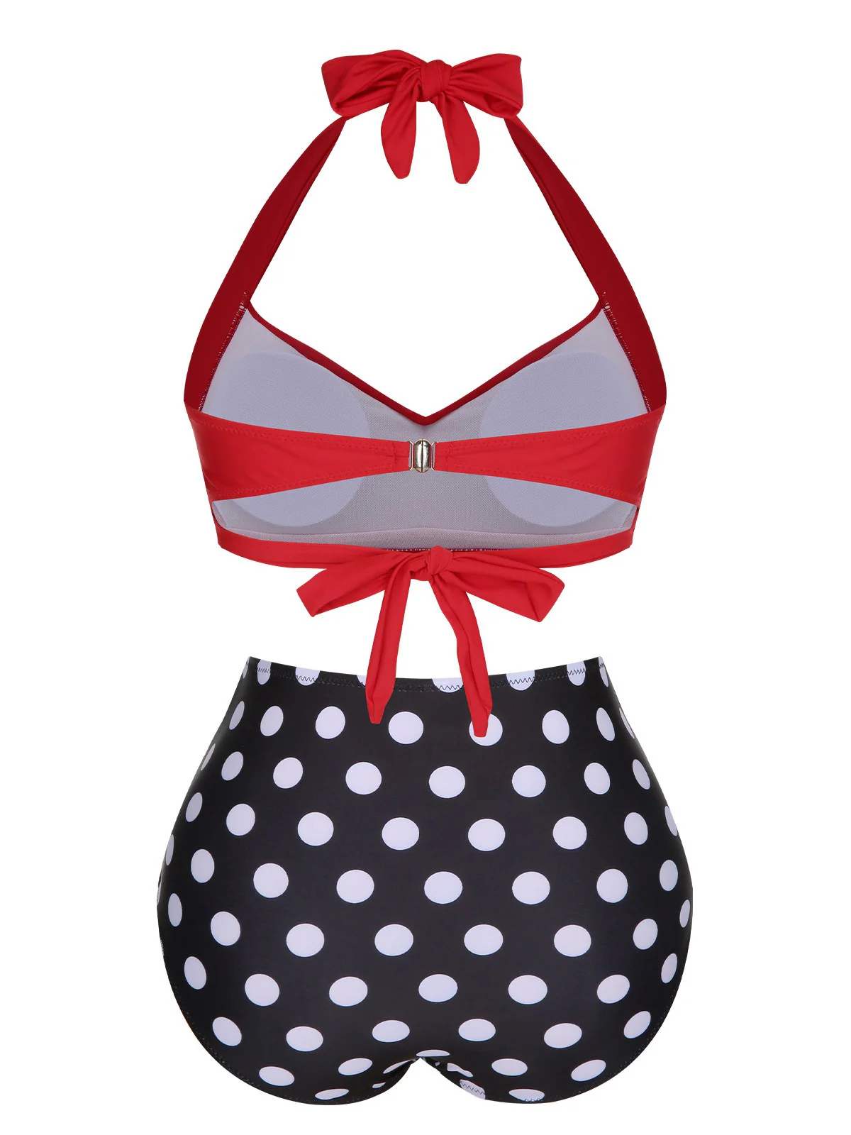 1960s Polka Dot Halter Back Strap Swimsuit - Image 3