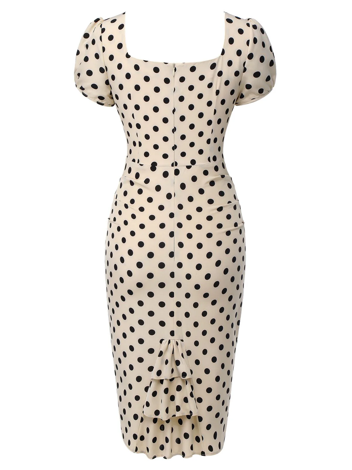 Beige 1960s Polka Dot Square Neck Puff Dress - Image 5