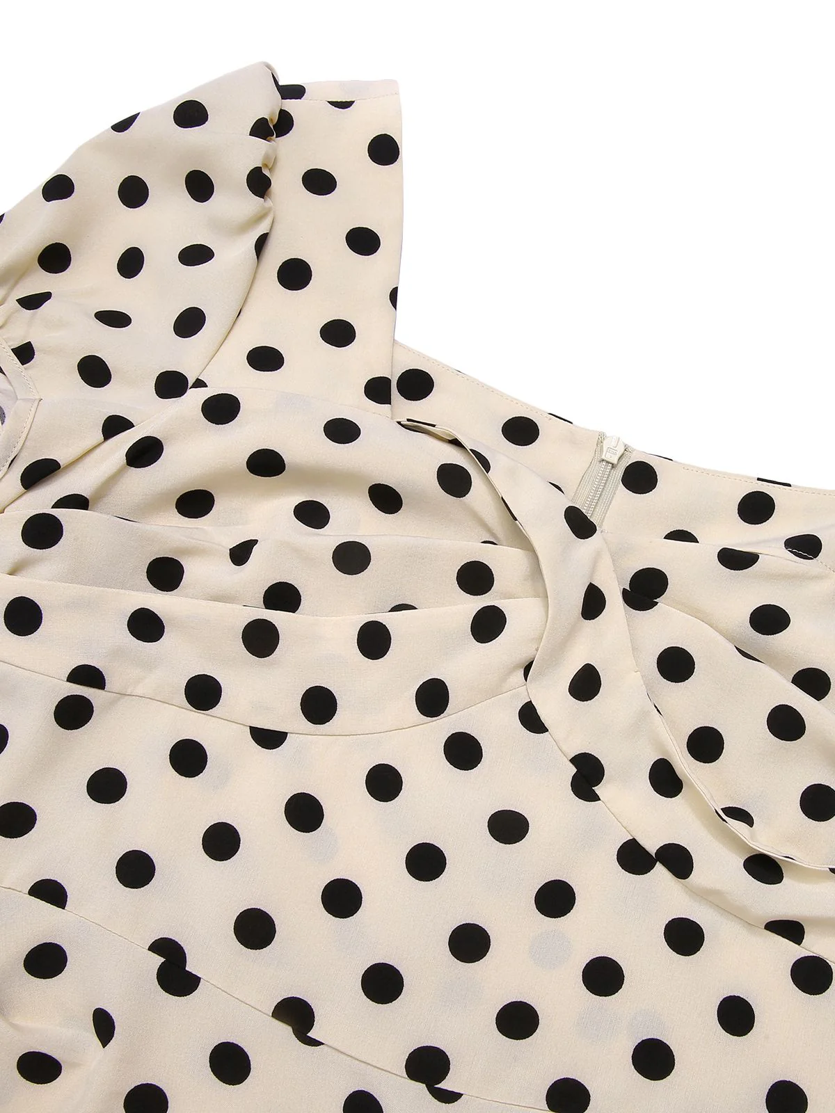 Beige 1960s Polka Dot Square Neck Puff Dress - Image 6