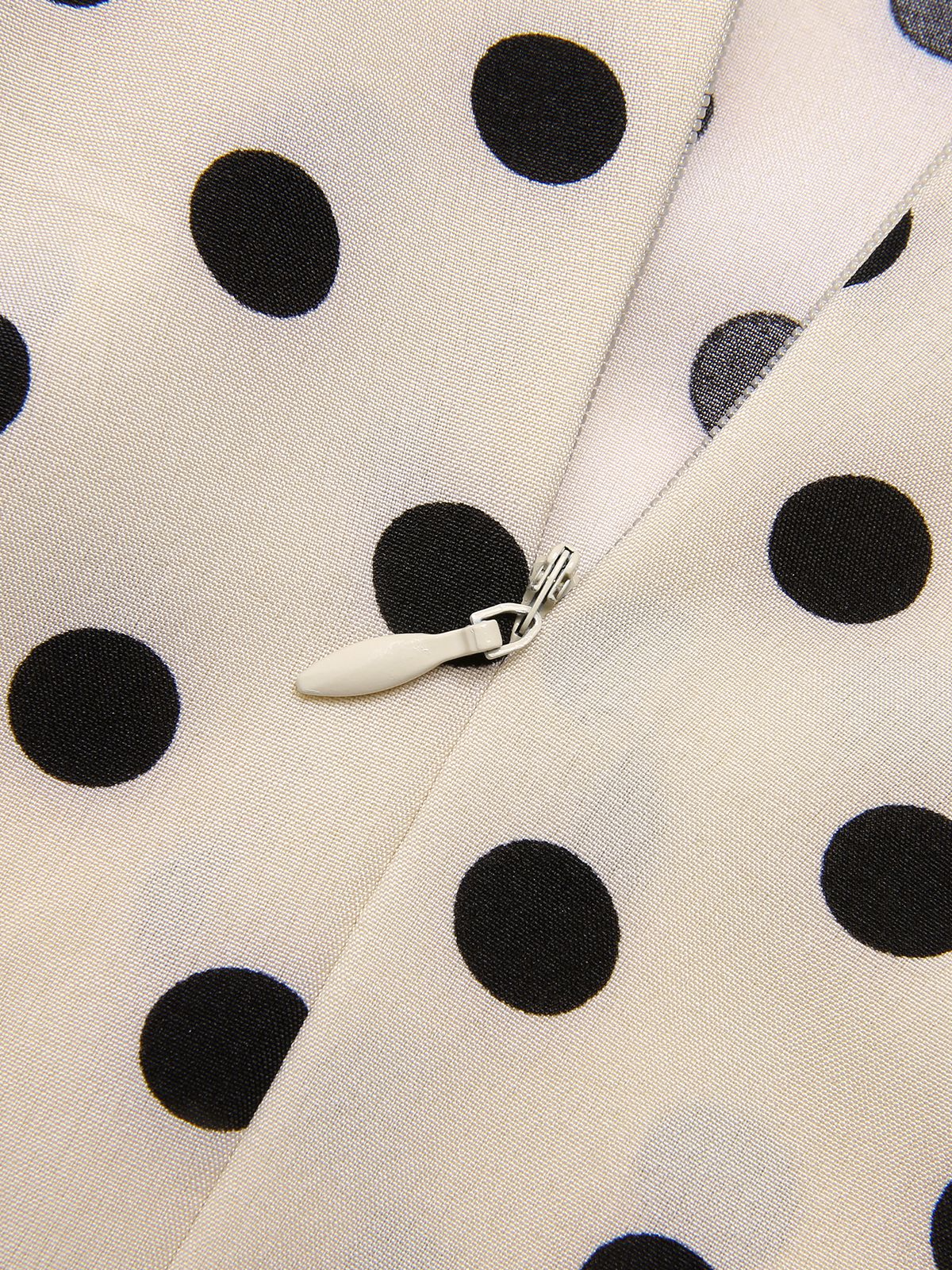 Beige 1960s Polka Dot Square Neck Puff Dress - Image 8