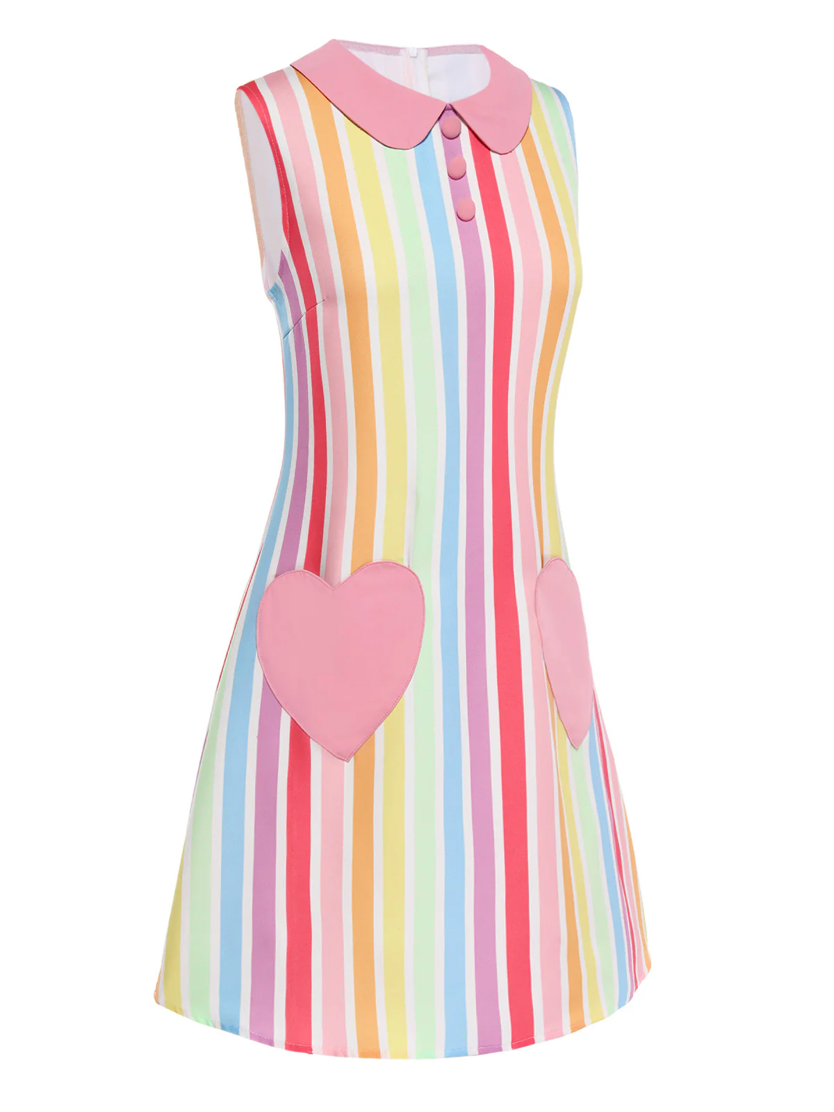 1960s Rainbow Stripe Heart Pocket Dress - Image 3