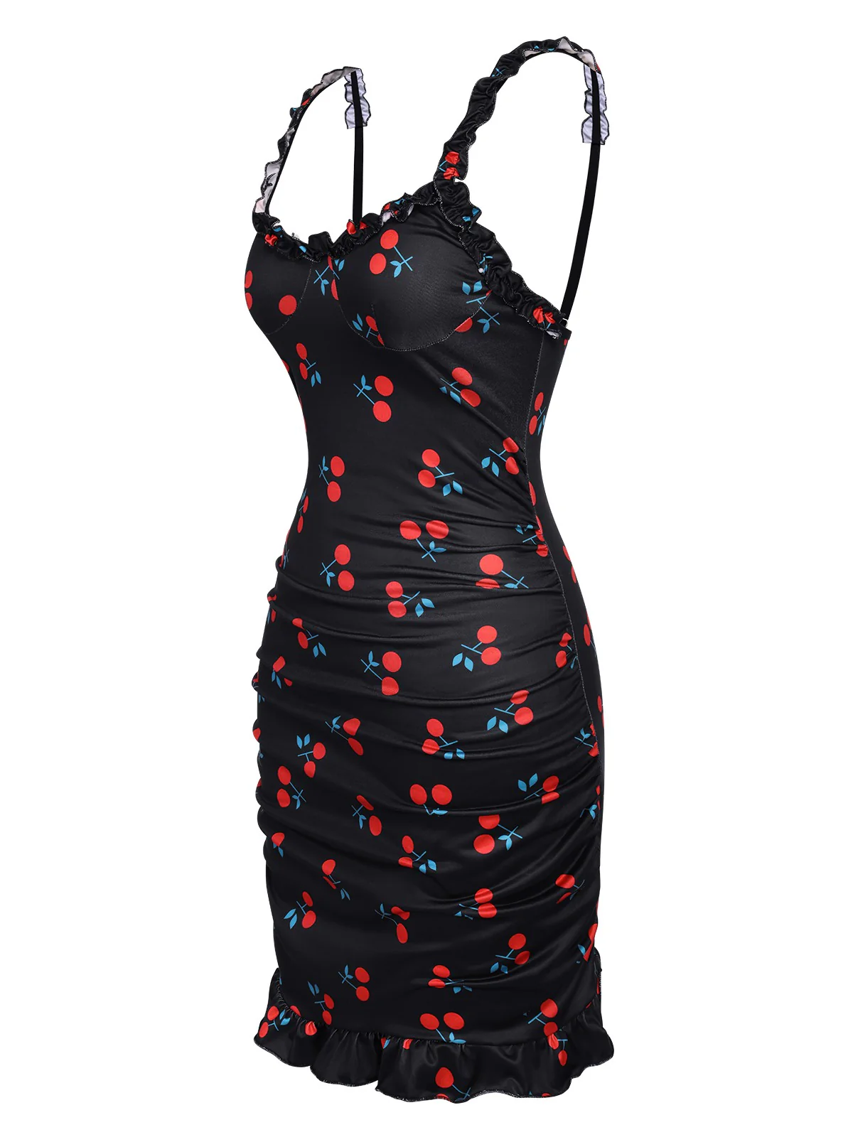 1960s Red Cherry Ruffled Hem Straps Nightgown - Image 7