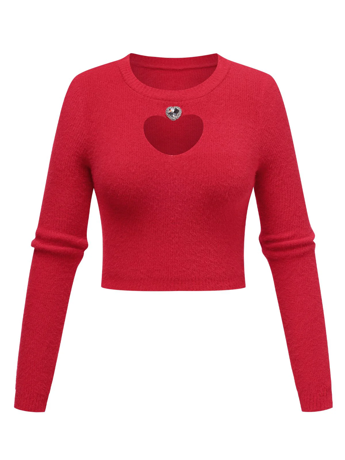 1960s Rhinestones Heart Cutout Knitted Solid Sweater - Image 2