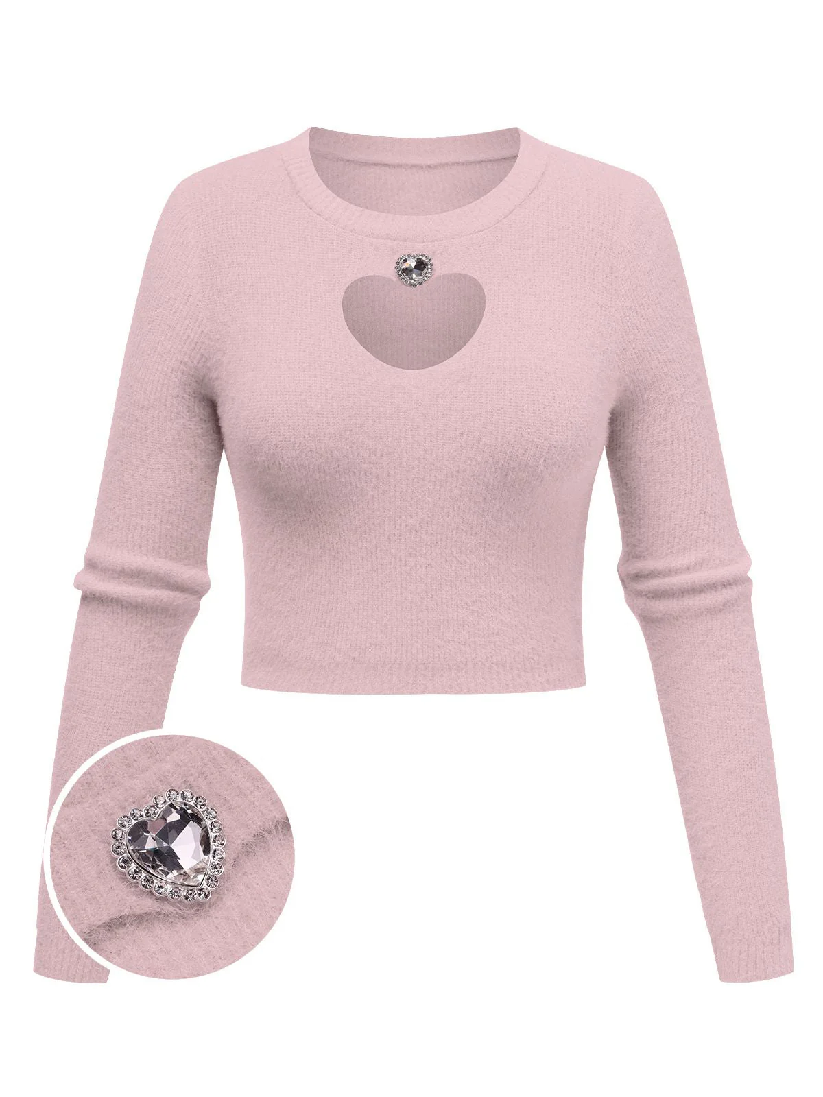 1960s Rhinestones Heart Cutout Knitted Solid Sweater - Image 5