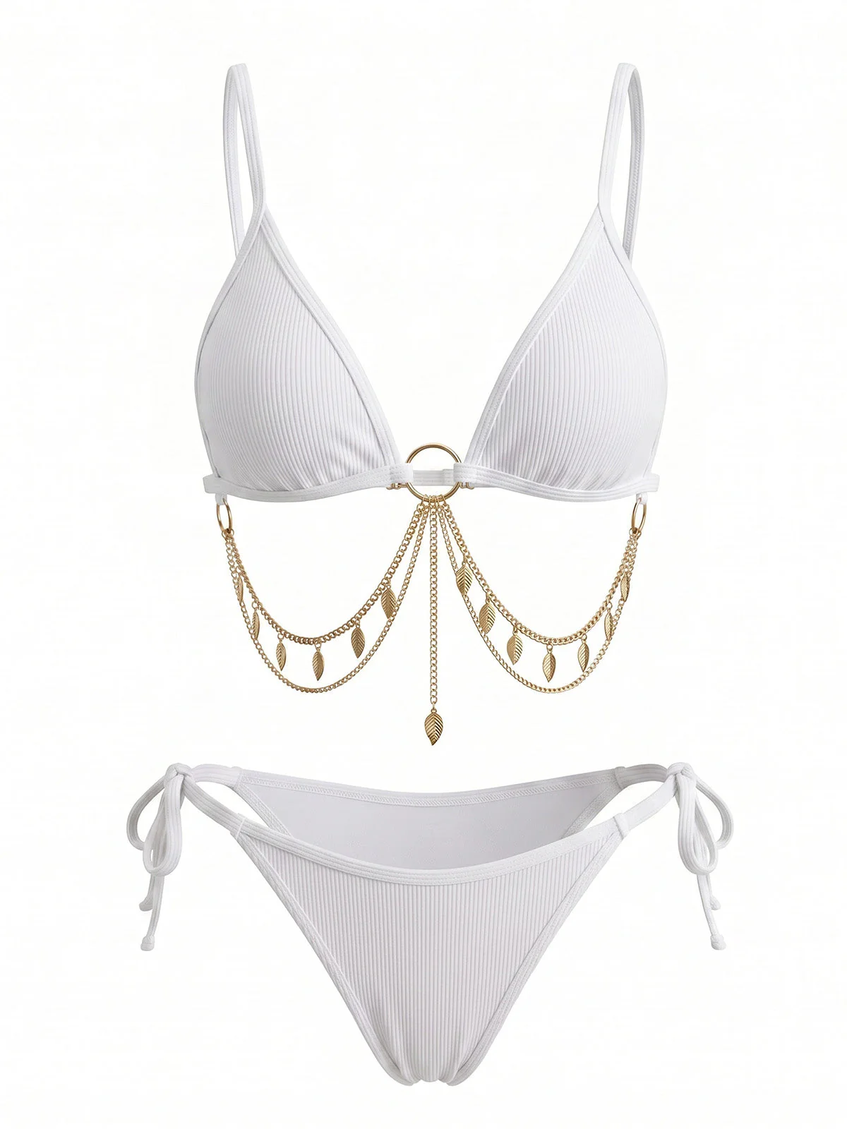 1960s Ribbed Gold Chain Triangle Bikini Set - Image 10