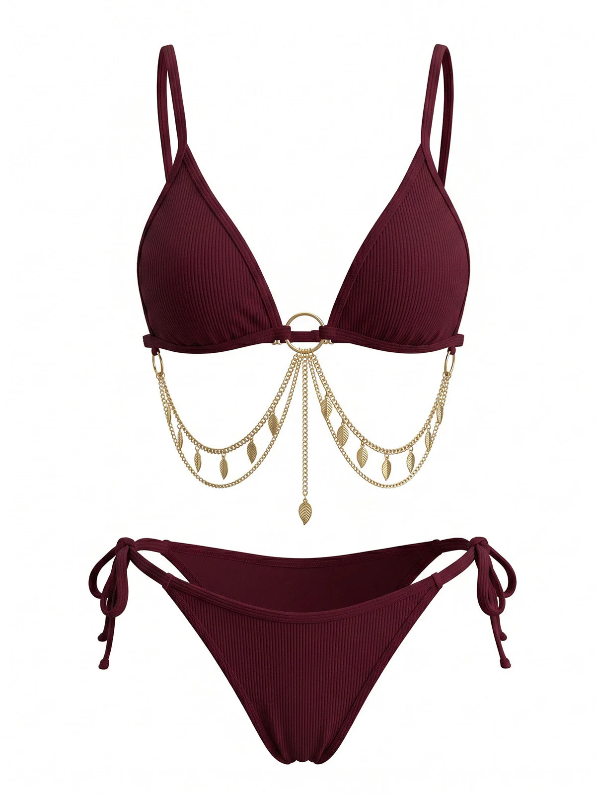 1960s Ribbed Gold Chain Triangle Bikini Set - Image 14