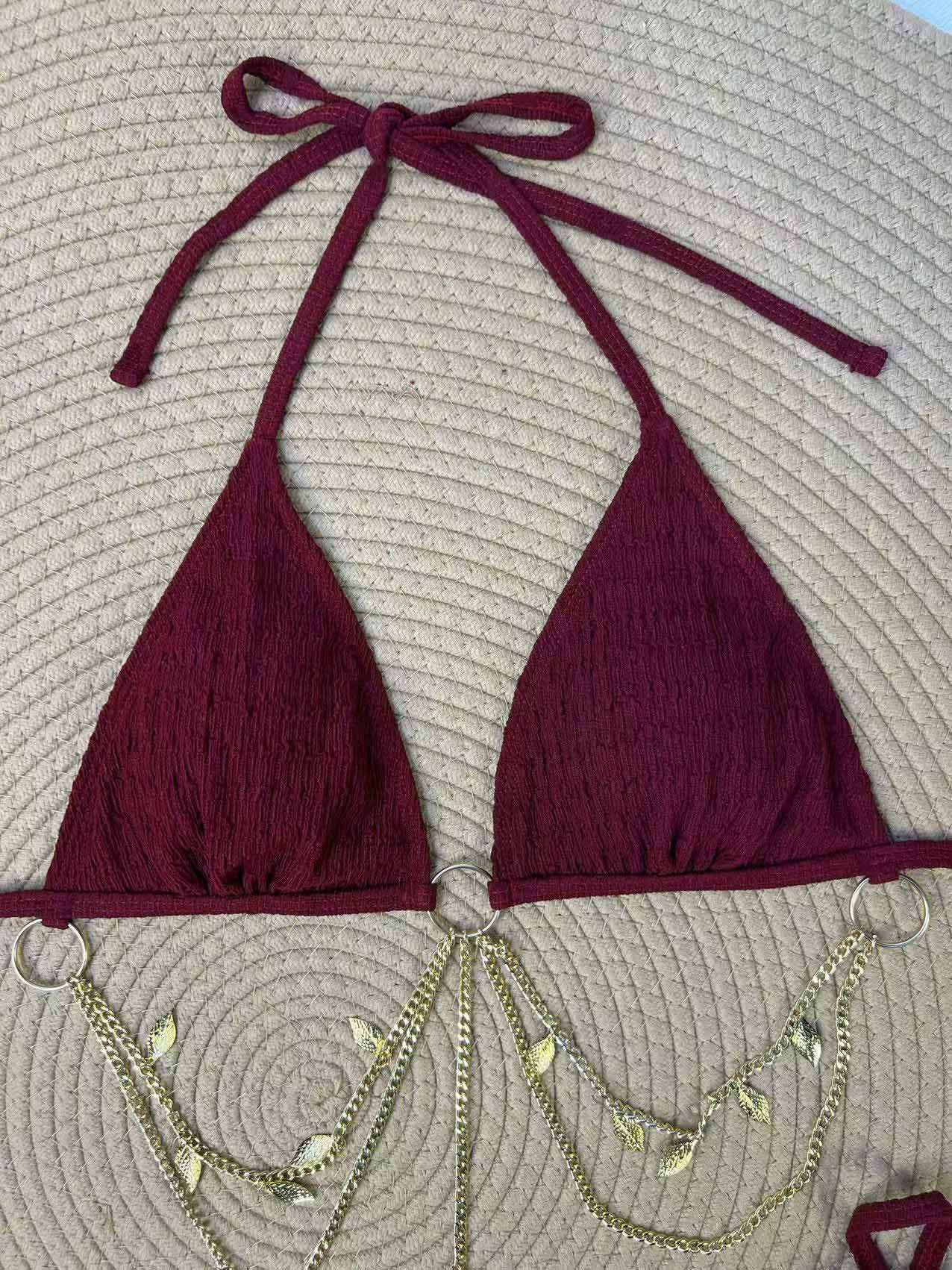 1960s Ribbed Gold Chain Triangle Bikini Set - Image 16