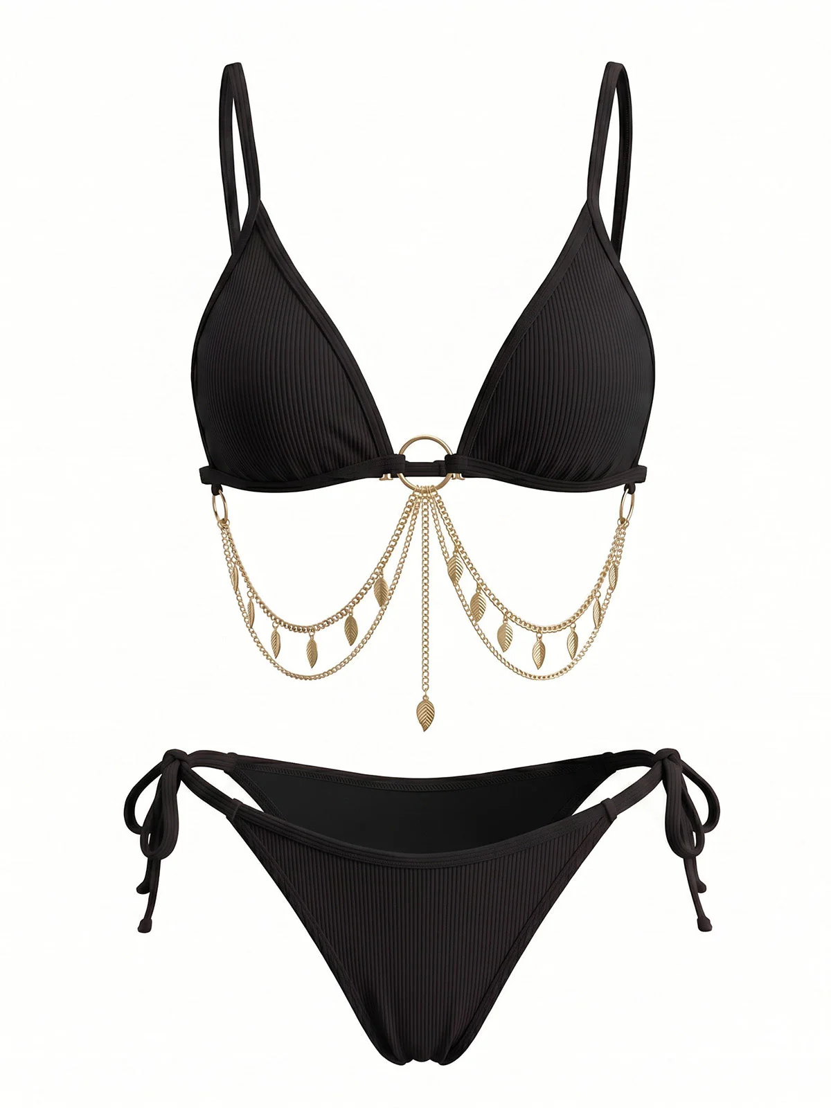 1960s Ribbed Gold Chain Triangle Bikini Set - Image 2