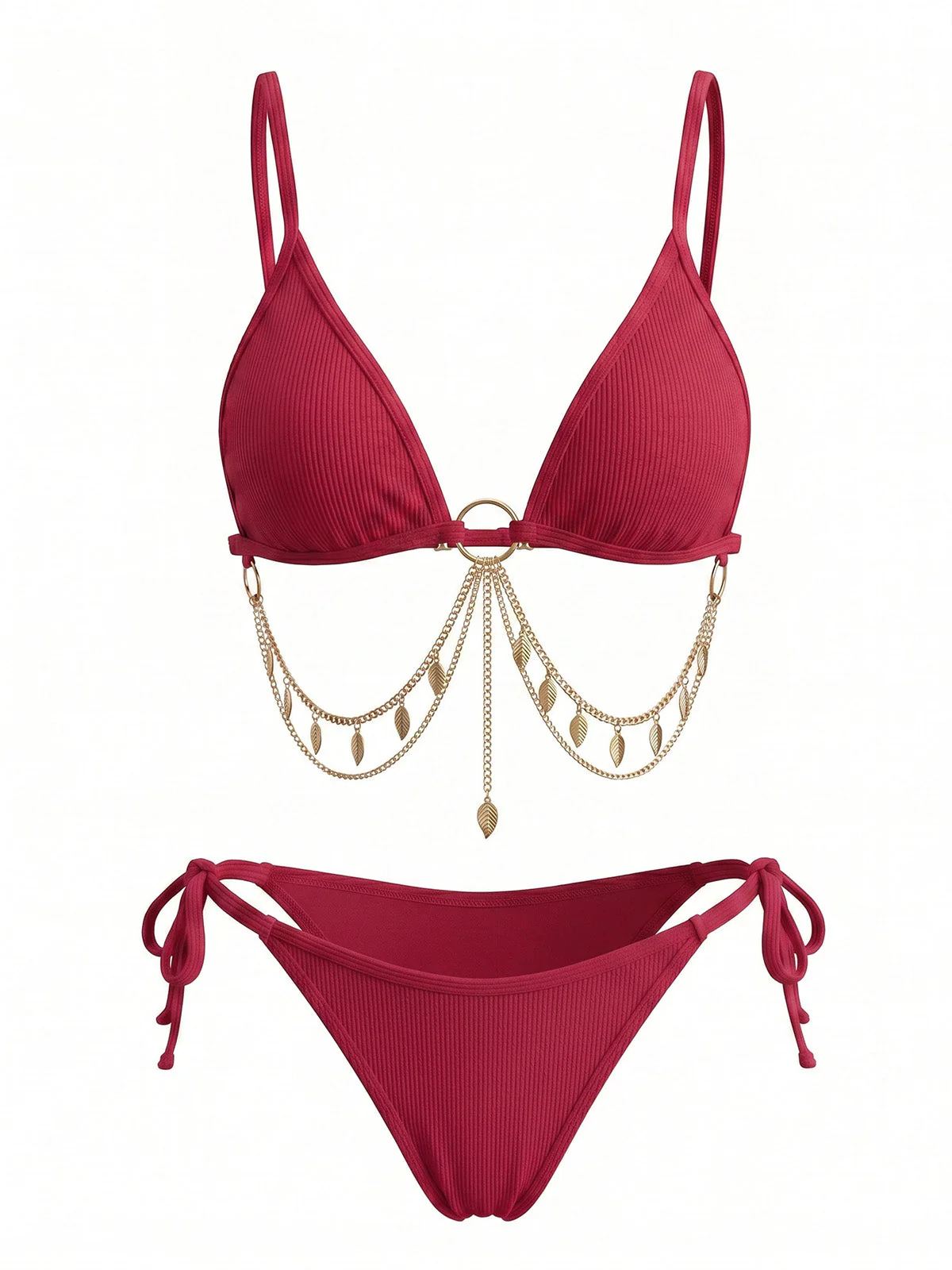 1960s Ribbed Gold Chain Triangle Bikini Set - Image 6