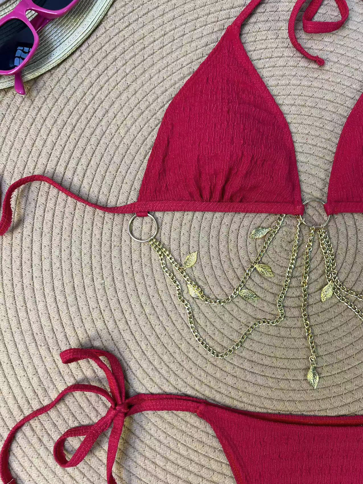 1960s Ribbed Gold Chain Triangle Bikini Set - Image 8