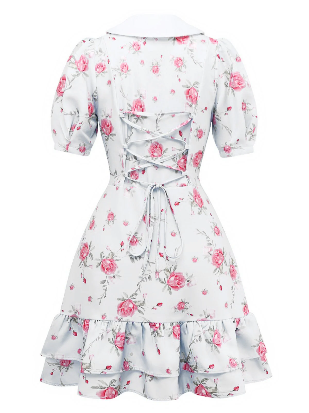 1960s Rose Puff Sleeve Chelsea Collar Mini Dress - Image 2