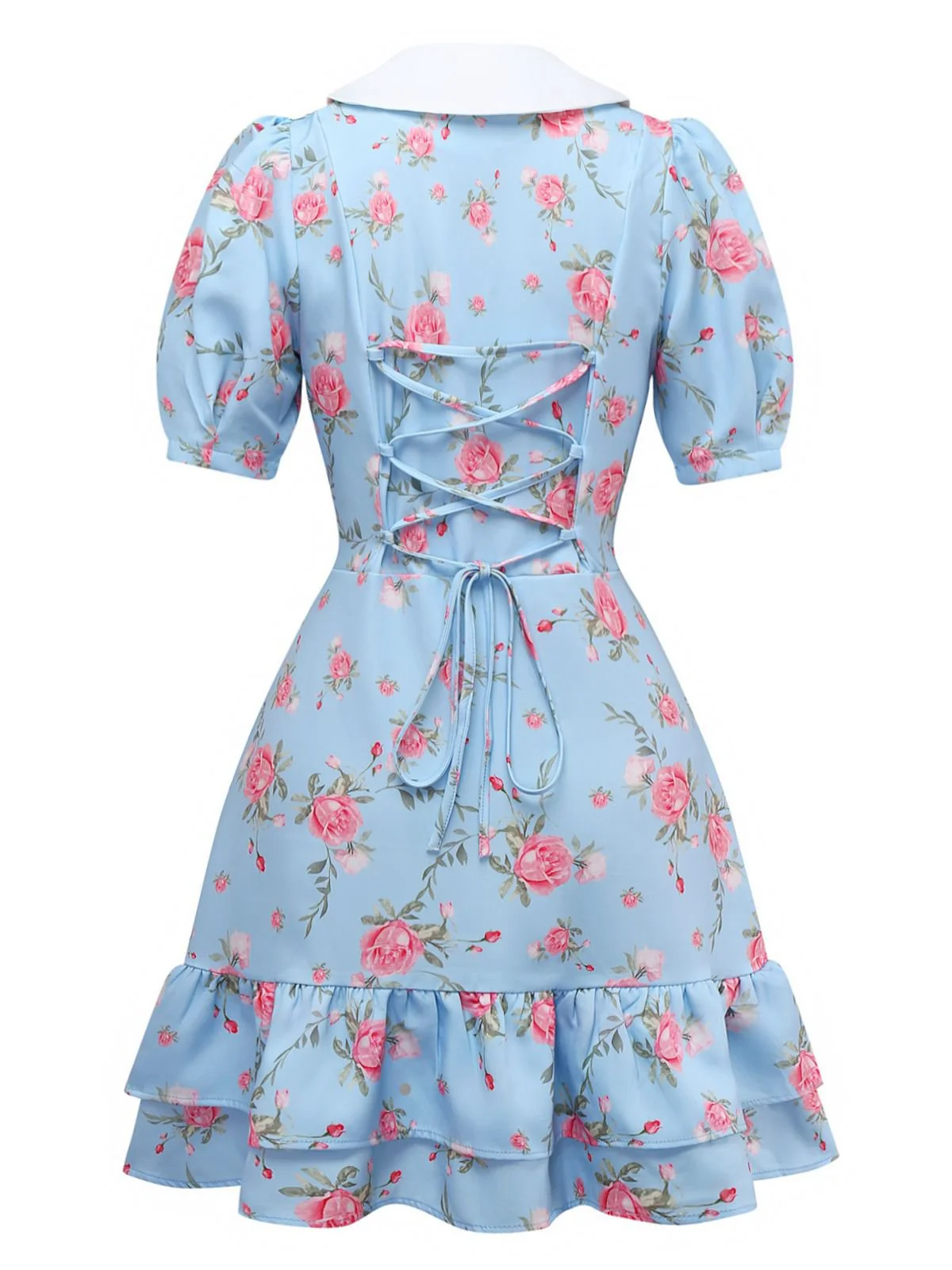 1960s Rose Puff Sleeve Chelsea Collar Mini Dress - Image 4