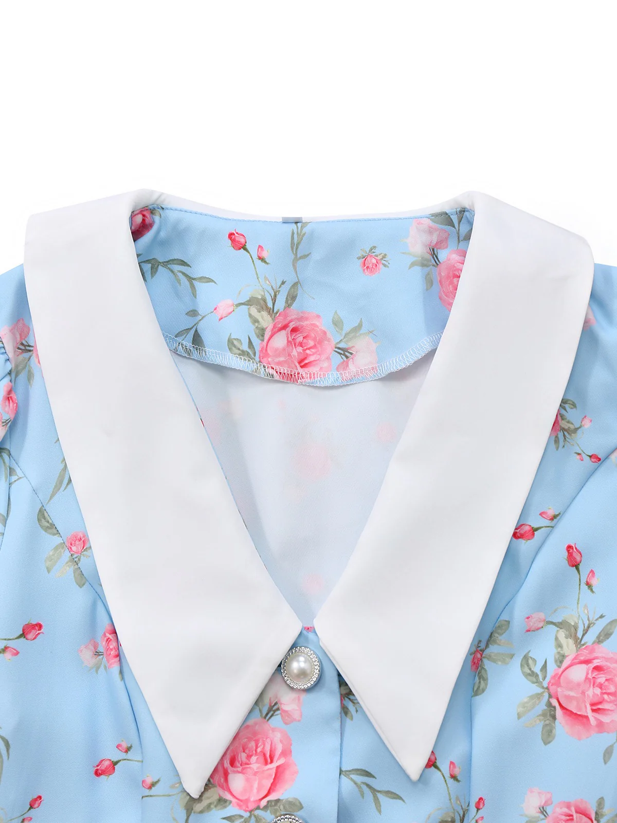 1960s Rose Puff Sleeve Chelsea Collar Mini Dress - Image 5