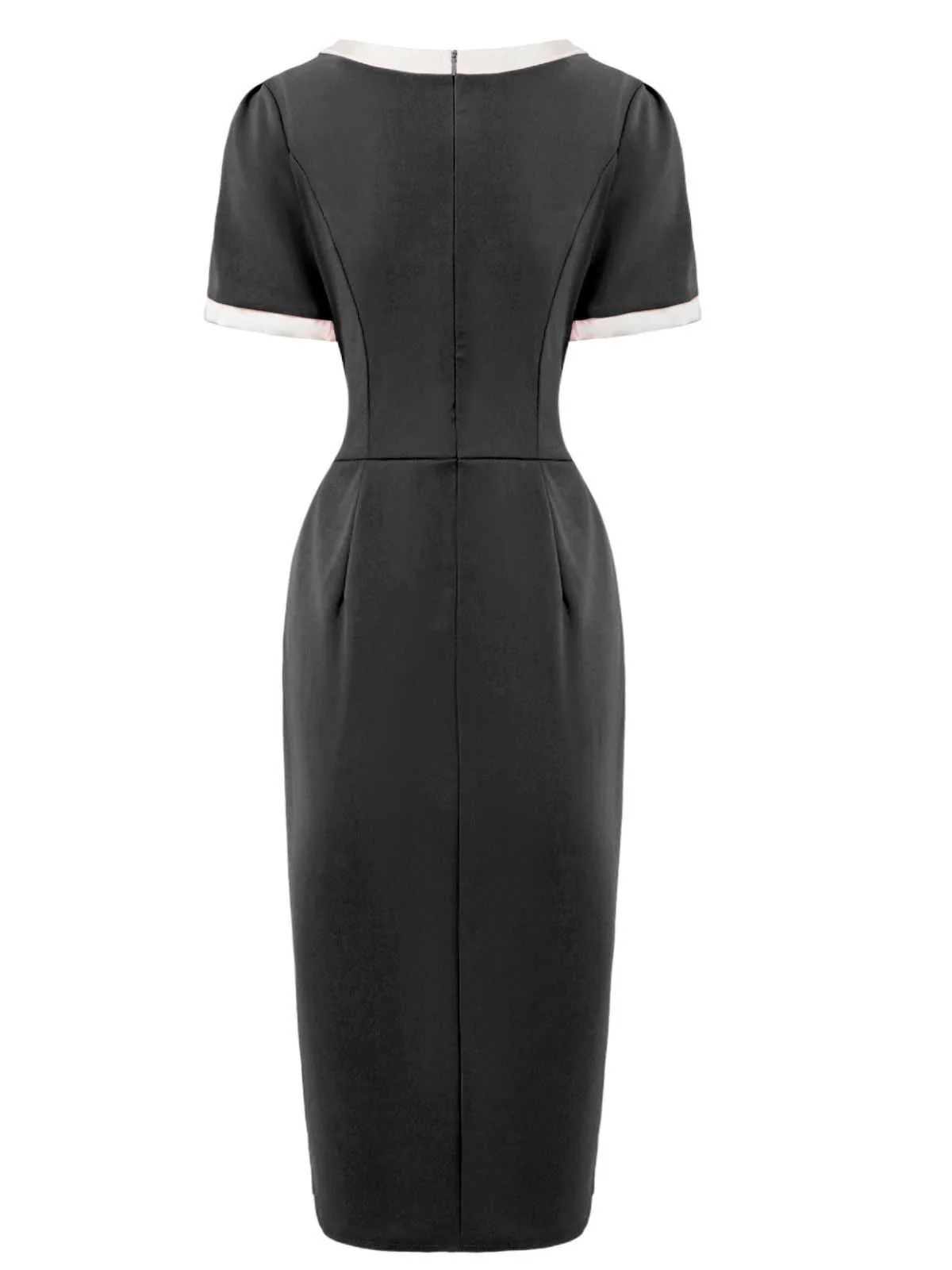 1960s Round Neck Colorblock Bow Bodycon Dress - Image 2