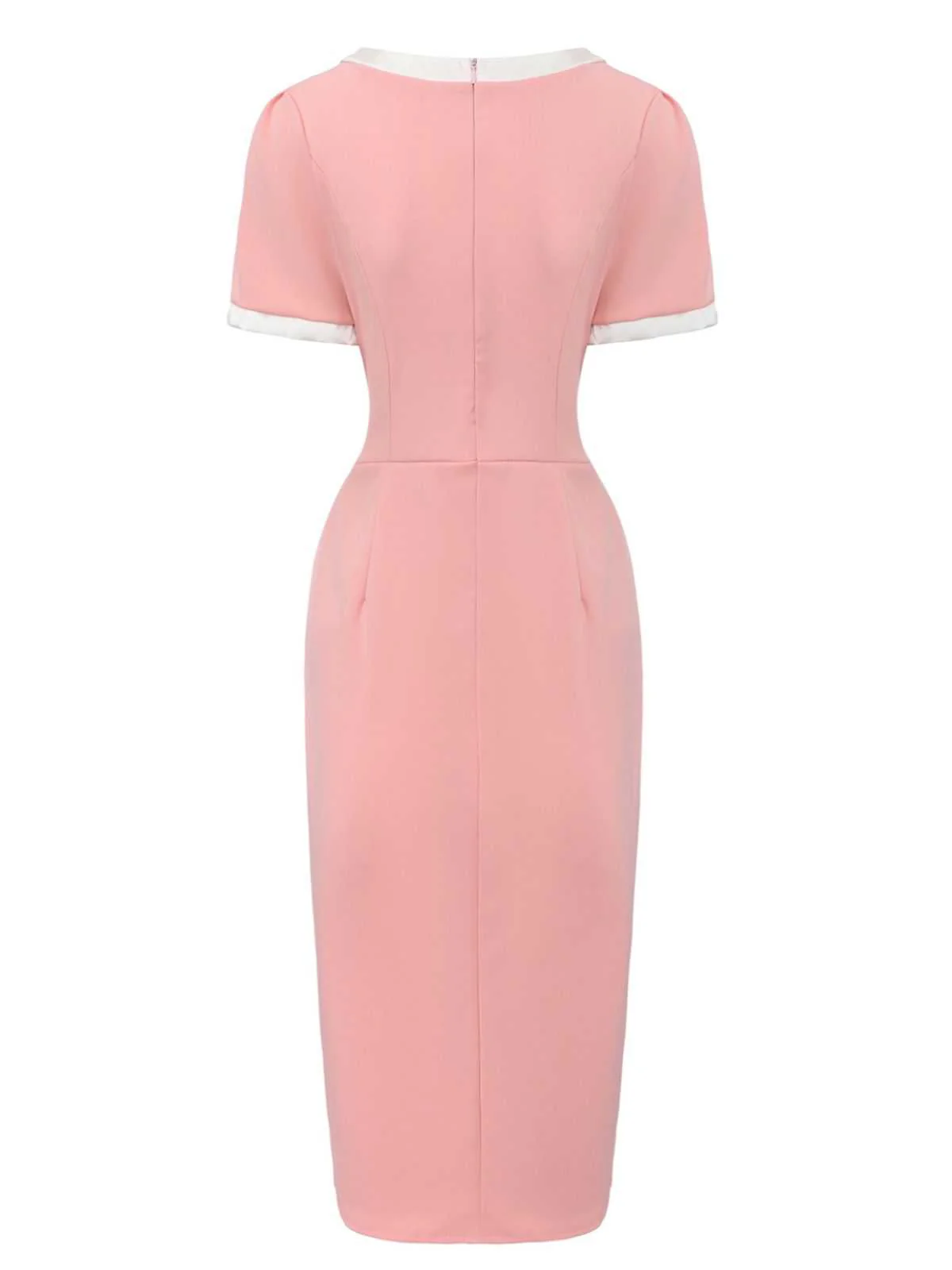 1960s Round Neck Colorblock Bow Bodycon Dress - Image 5