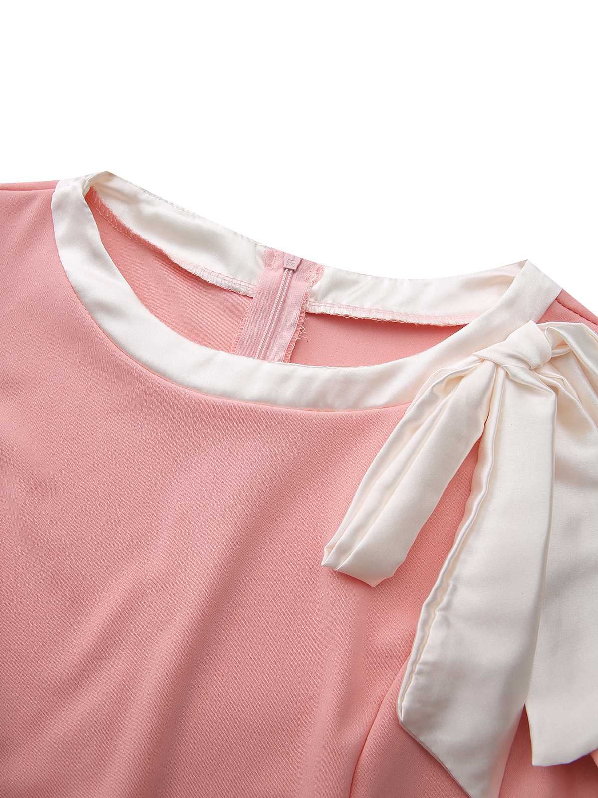 1960s Round Neck Colorblock Bow Bodycon Dress - Image 6