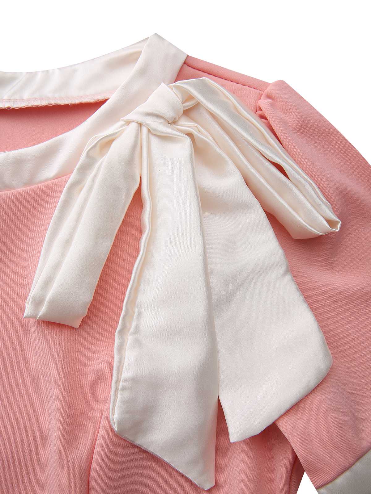 1960s Round Neck Colorblock Bow Bodycon Dress - Image 7