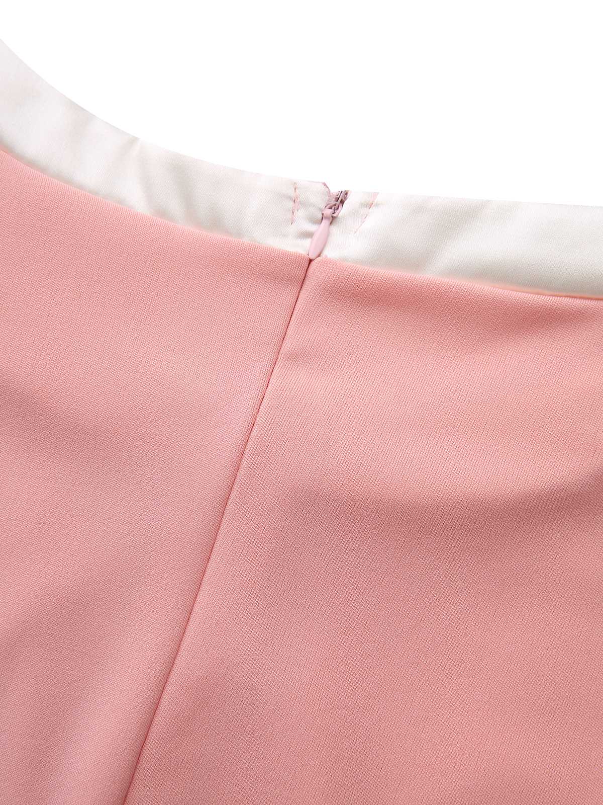 1960s Round Neck Colorblock Bow Bodycon Dress - Image 9