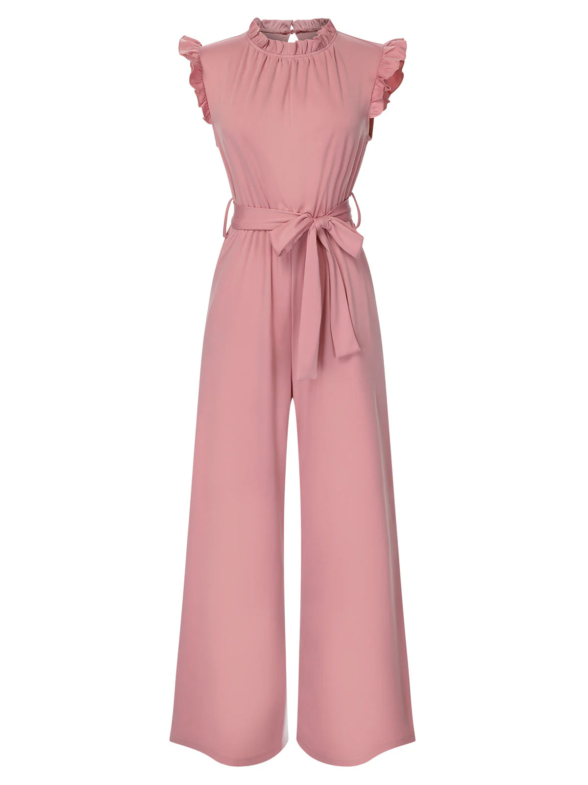 1960s Ruffles Sleeve High Waist Wide-Leg Belted Jumpsuit - Image 6