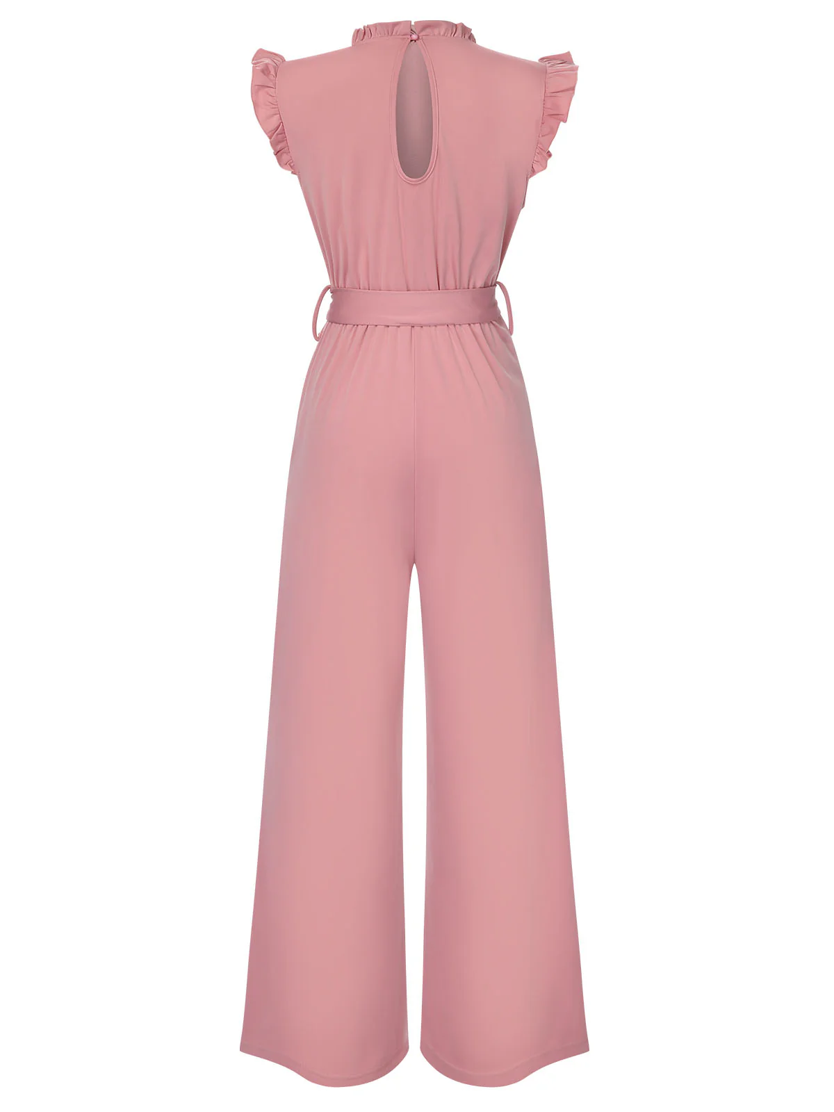 1960s Ruffles Sleeve High Waist Wide-Leg Belted Jumpsuit - Image 8