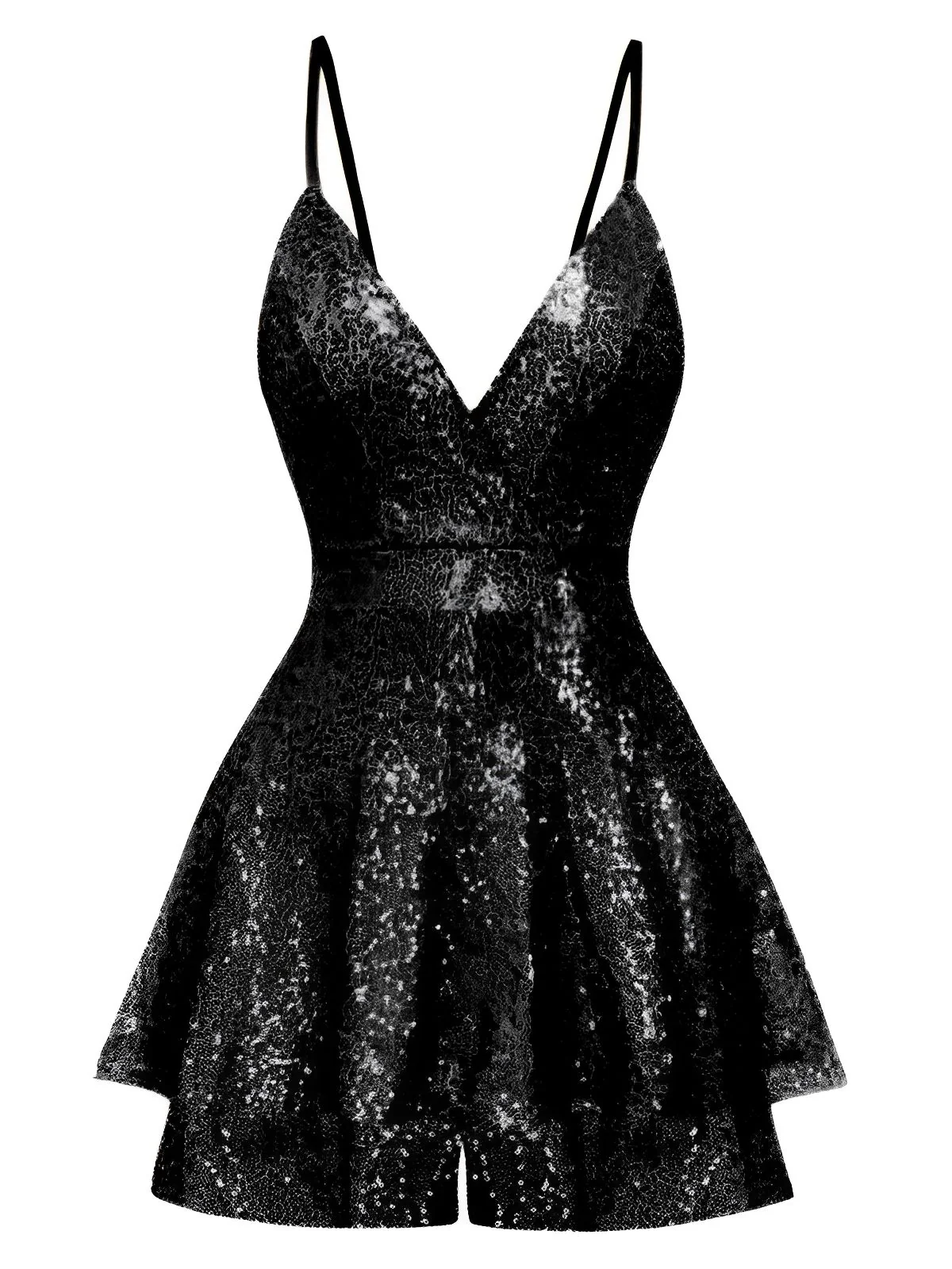 1960s Sequined Strappy V-Neck Culotte Romper - Image 5