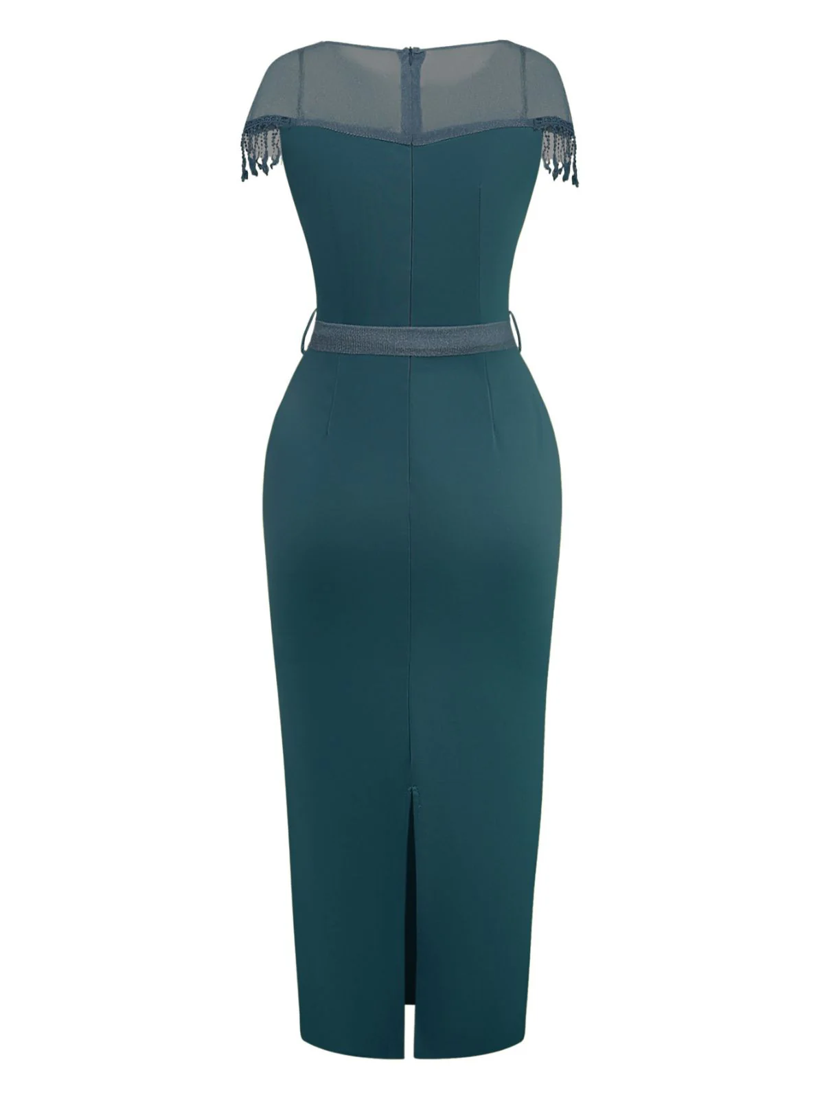 1960s Sheer Fringe Belted Bodycon Dress - Image 15