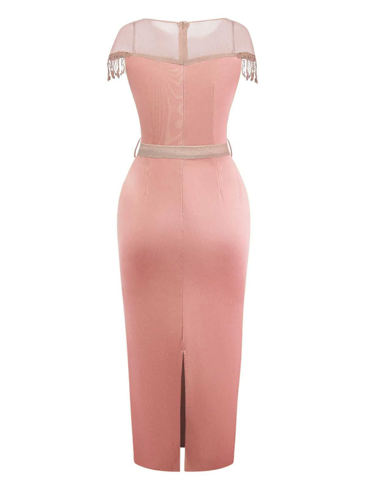 1960s Sheer Fringe Belted Bodycon Dress - Image 2