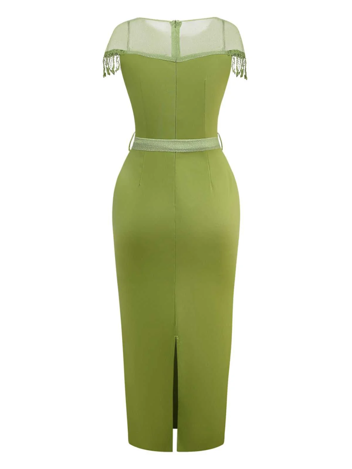 1960s Sheer Fringe Belted Bodycon Dress - Image 7