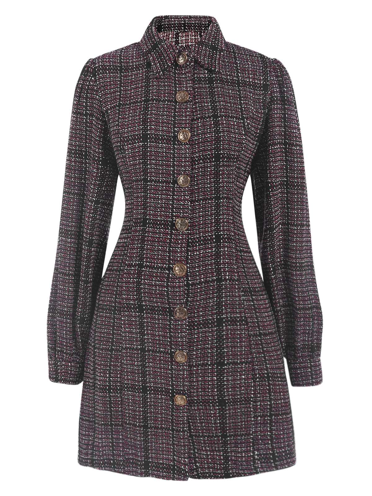 1960s Shirt Collar Lantern Sleeve Plaids Dress - Image 2