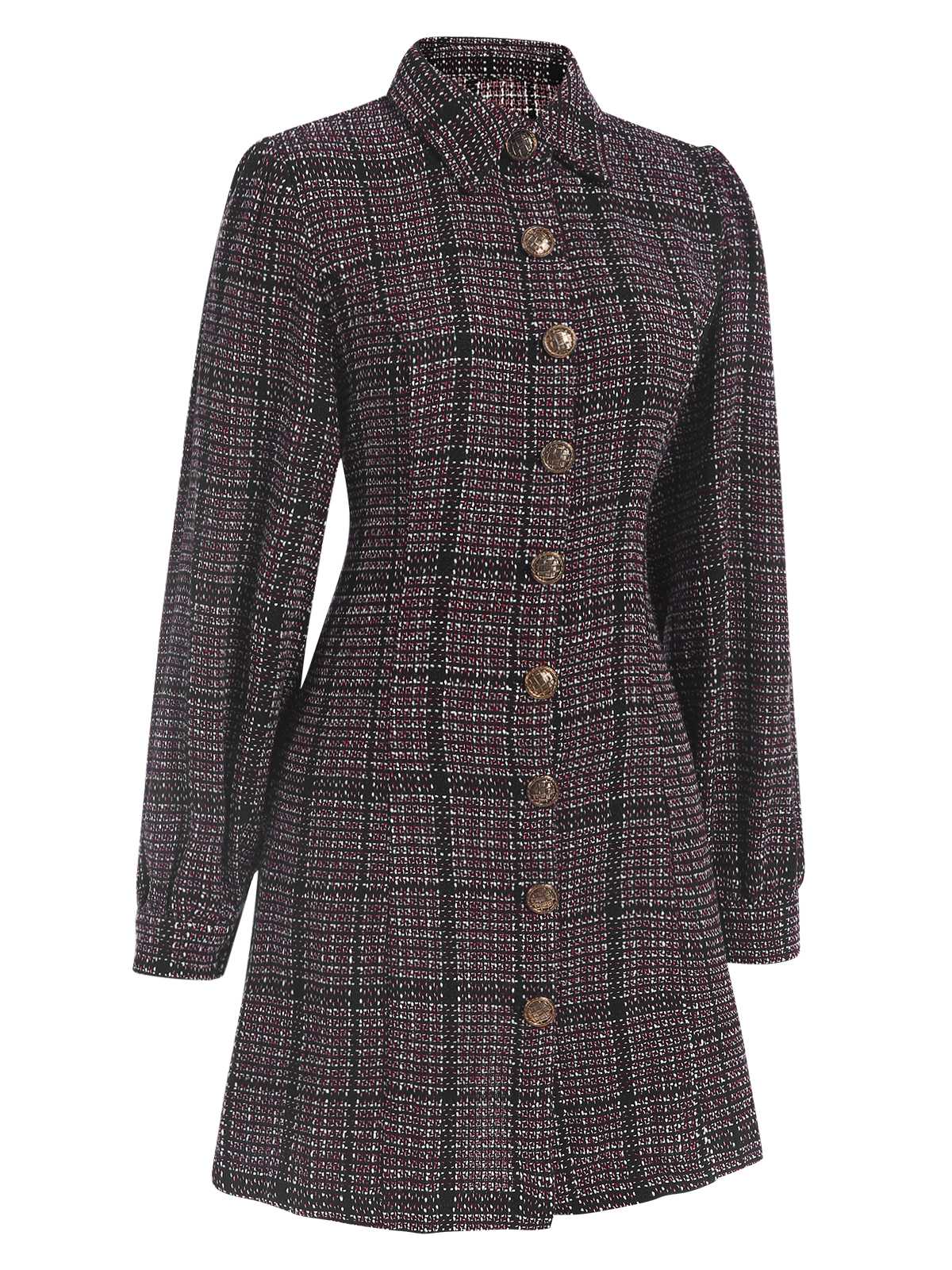 1960s Shirt Collar Lantern Sleeve Plaids Dress - Image 4
