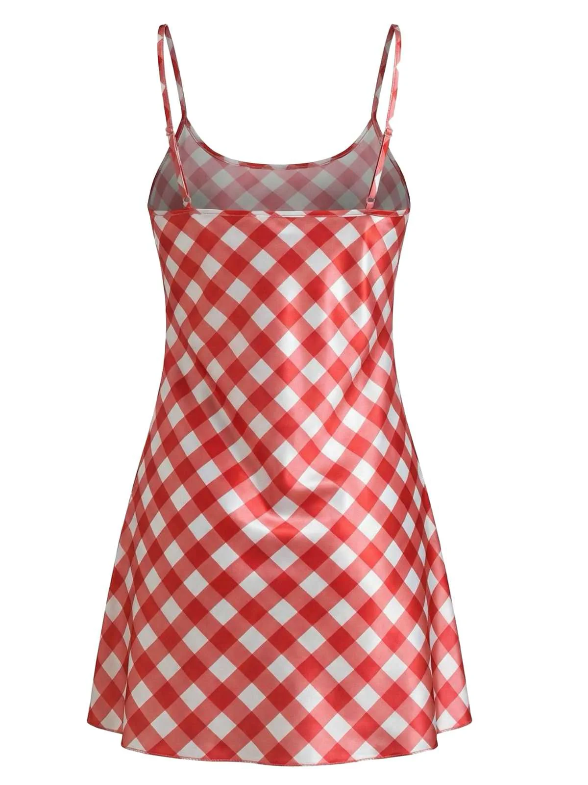 1960s Slip Satin Gingham Side Slit Nightgown - Image 4