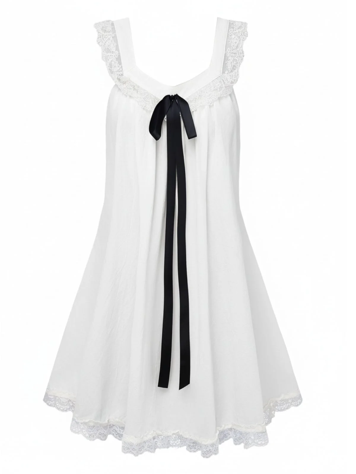 1960s Solid Bow Backless Lace Babydoll Dress - Image 7