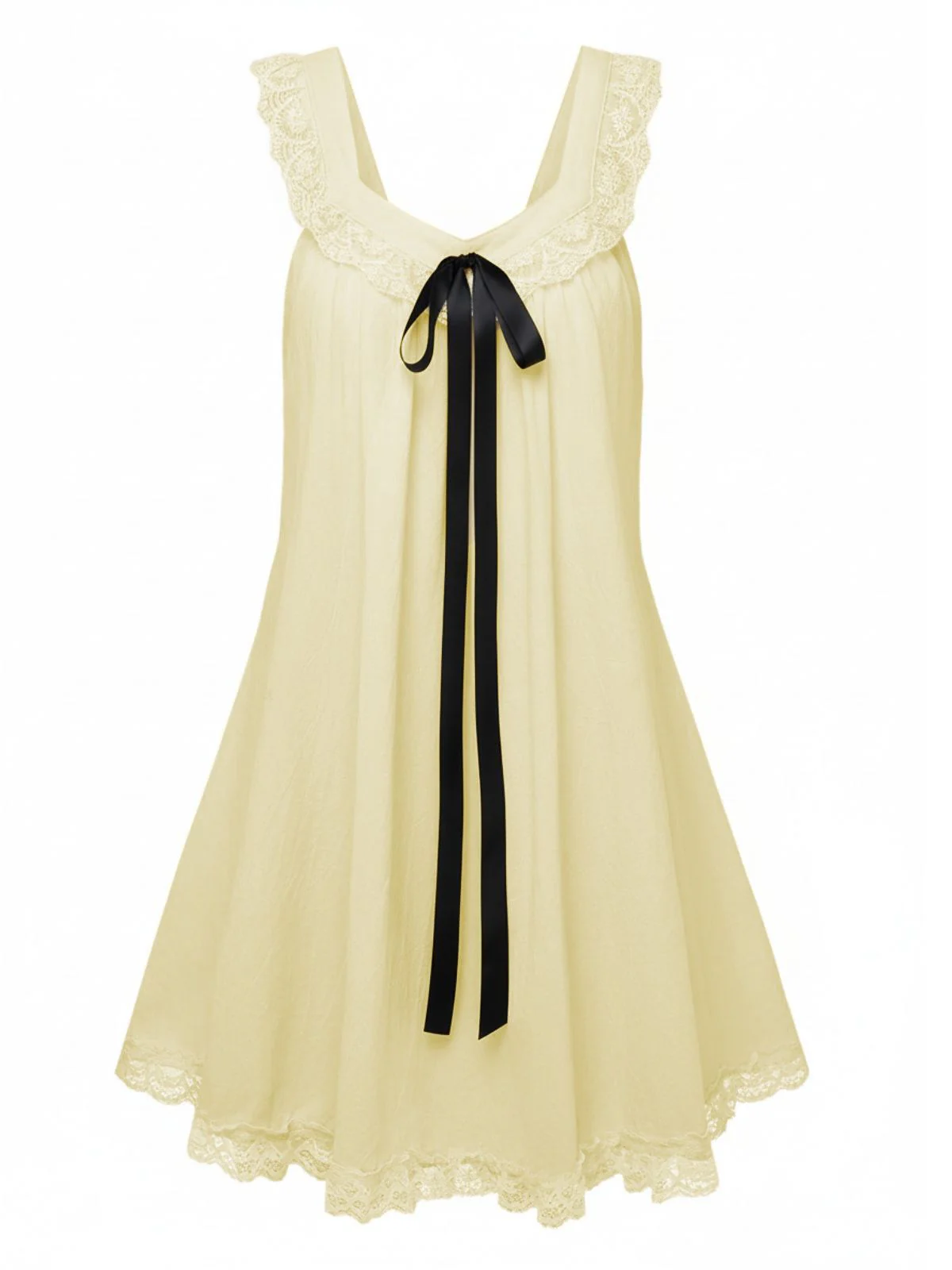 1960s Solid Bow Backless Lace Babydoll Dress - Image 9