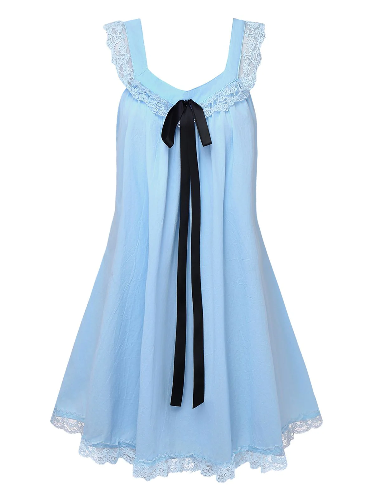 1960s Solid Bow Backless Lace Babydoll Dress - Image 2